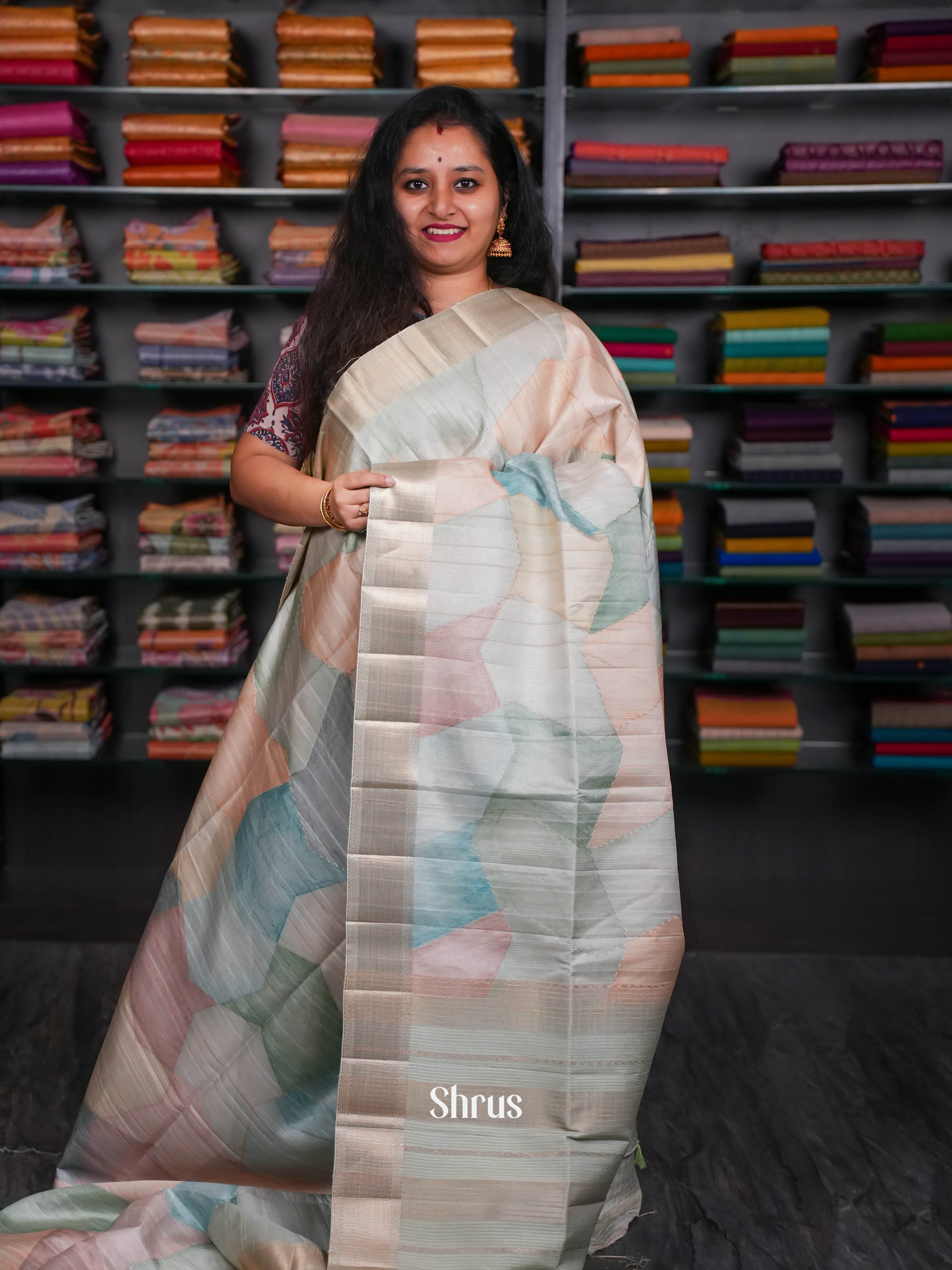 Multicolor & Grey - Moonga Silk Saree - Shop on ShrusEternity.com
