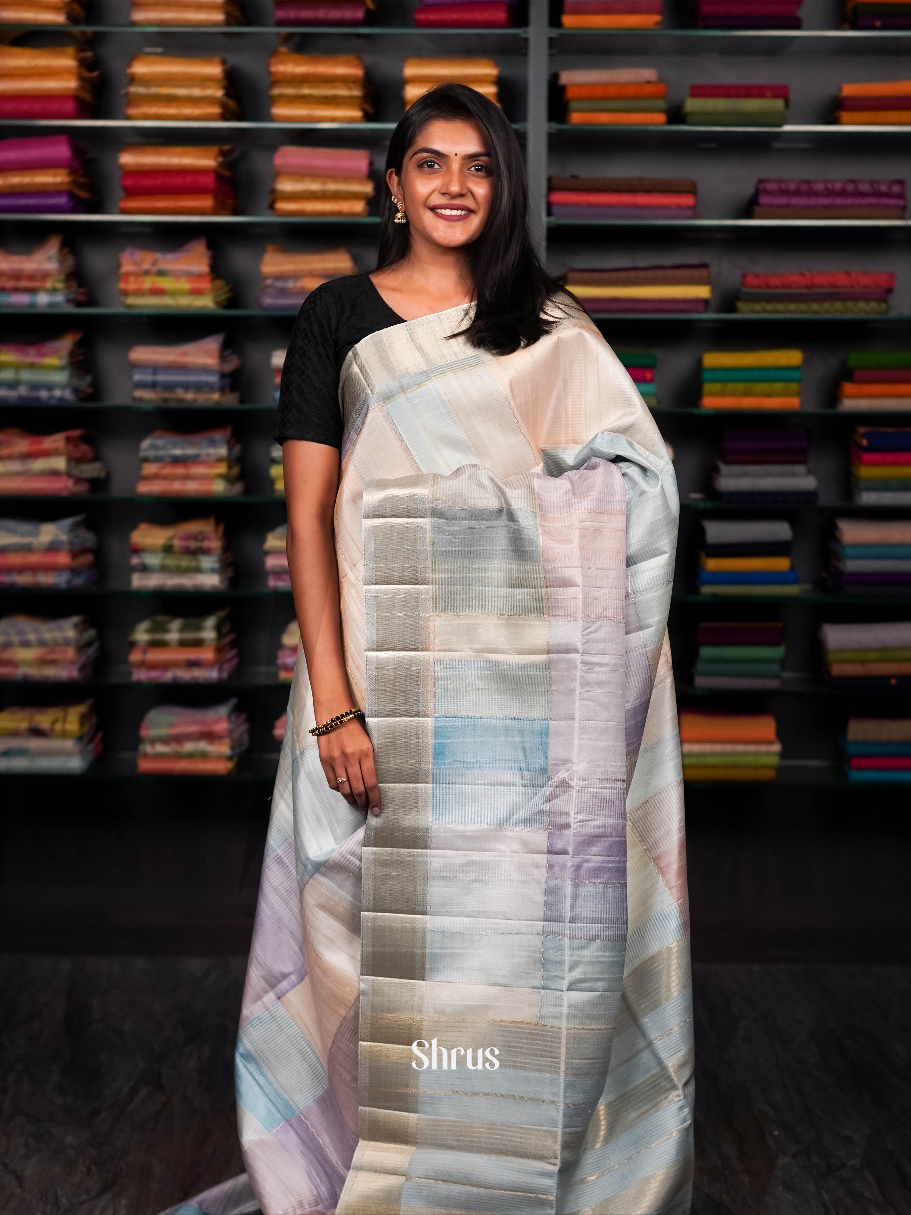 Multicolor & Blue - Moonga silk Saree - Shop on ShrusEternity.com