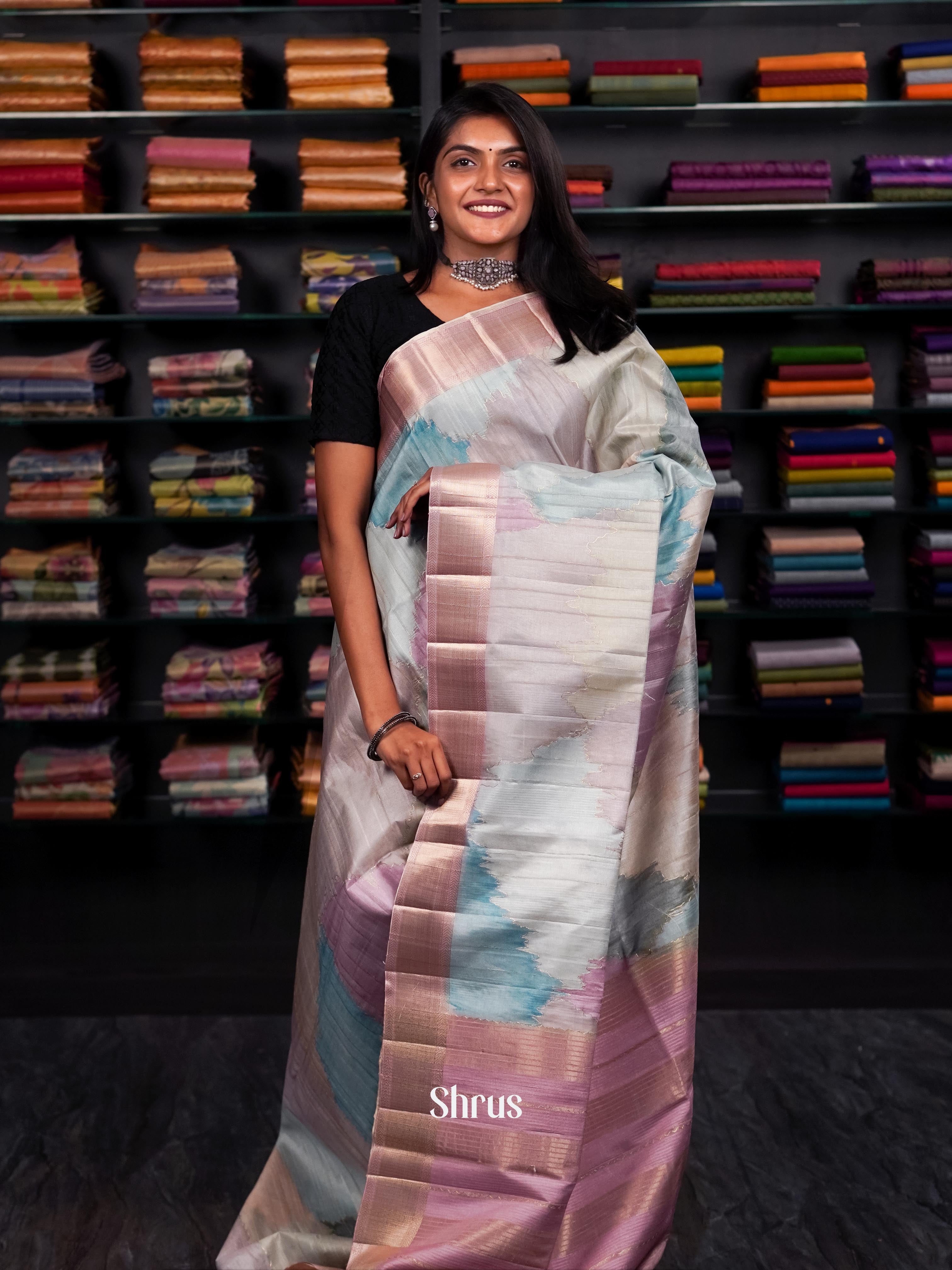 Multicolor & Peachy Pink - Moonga silk Saree - Shop on ShrusEternity.com