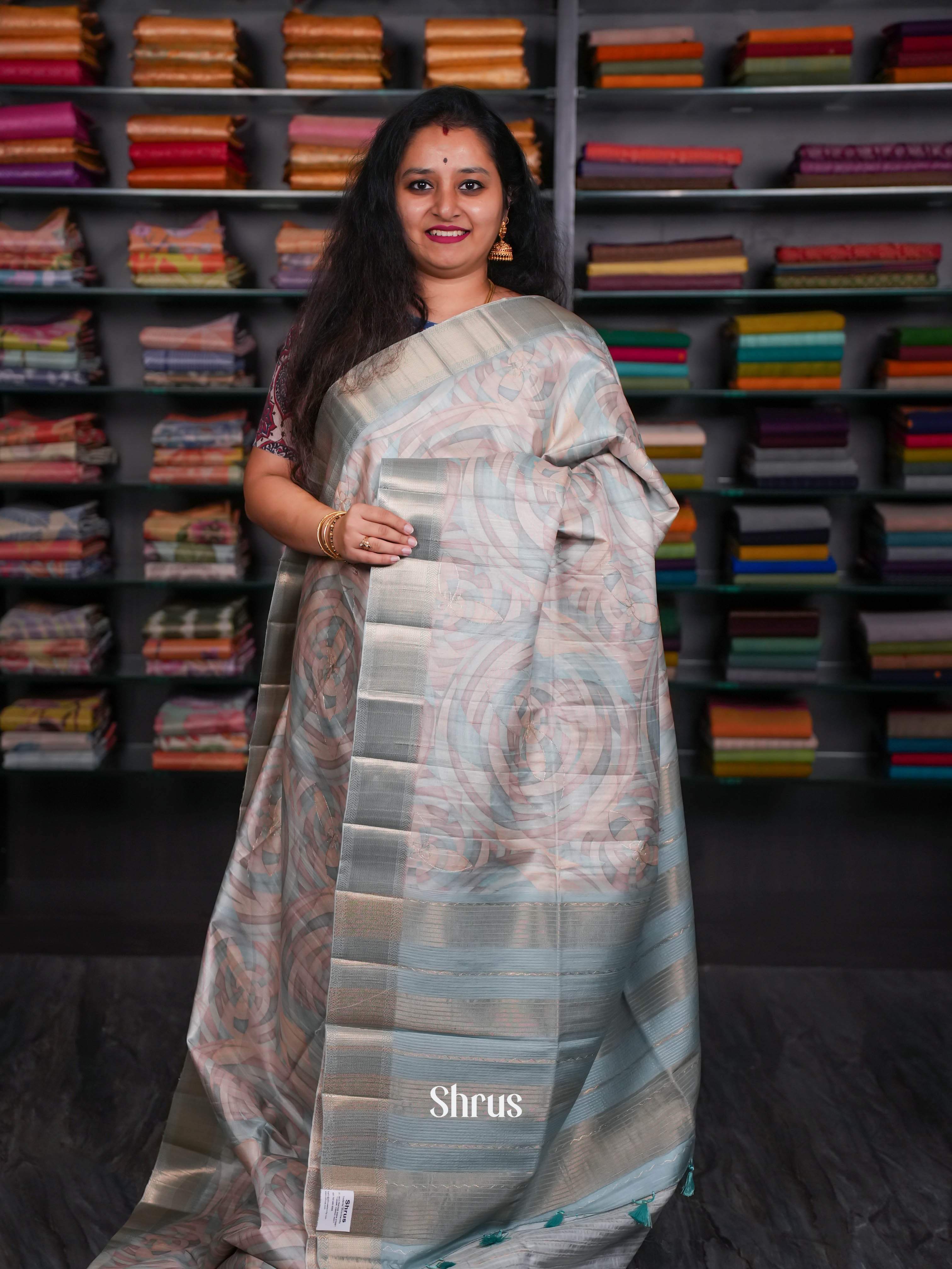 Blue & Peach- Moonga Silk Saree - Shop on ShrusEternity.com