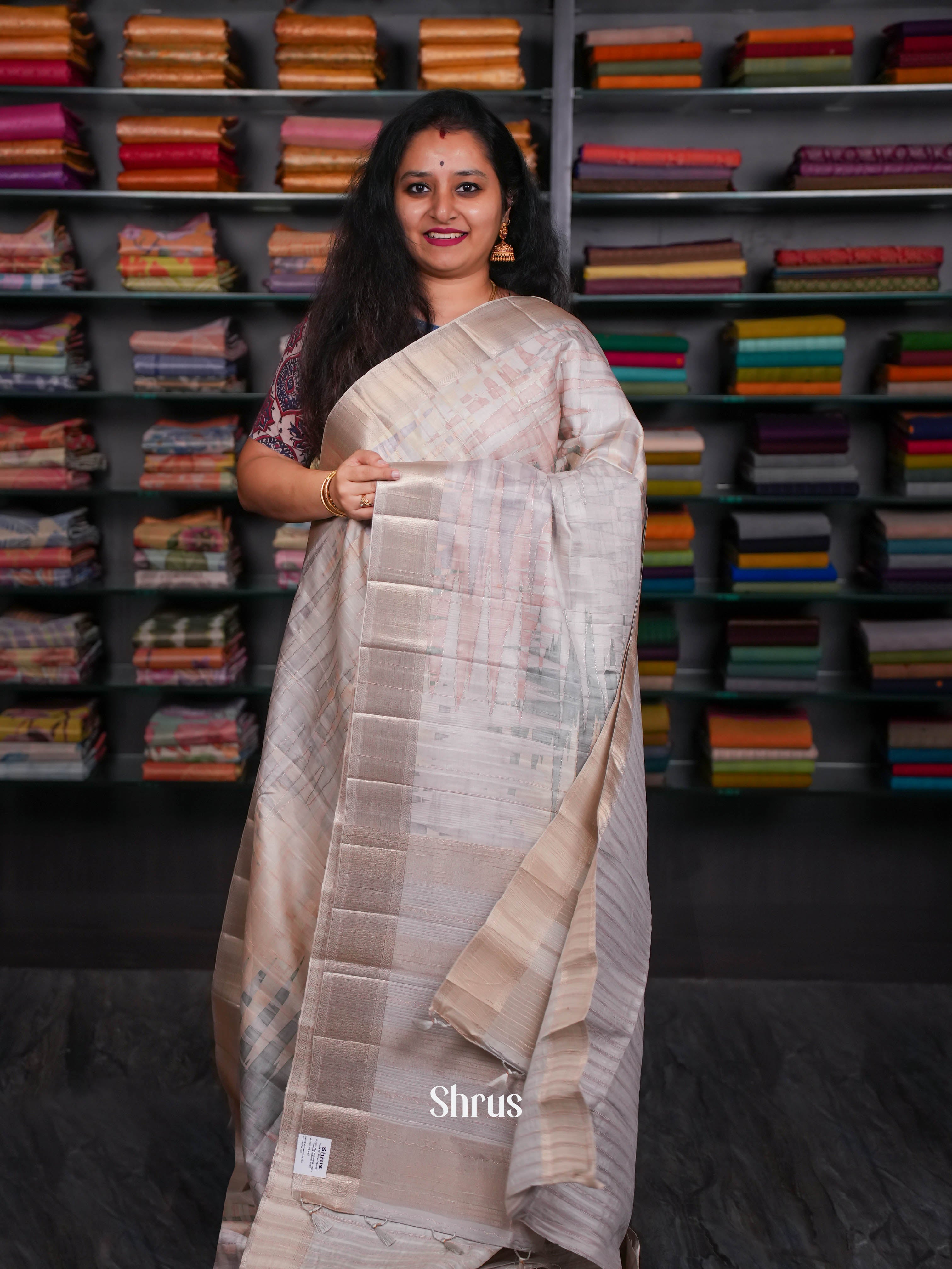 Grey & Peach - Moonga Silk Saree - Shop on ShrusEternity.com