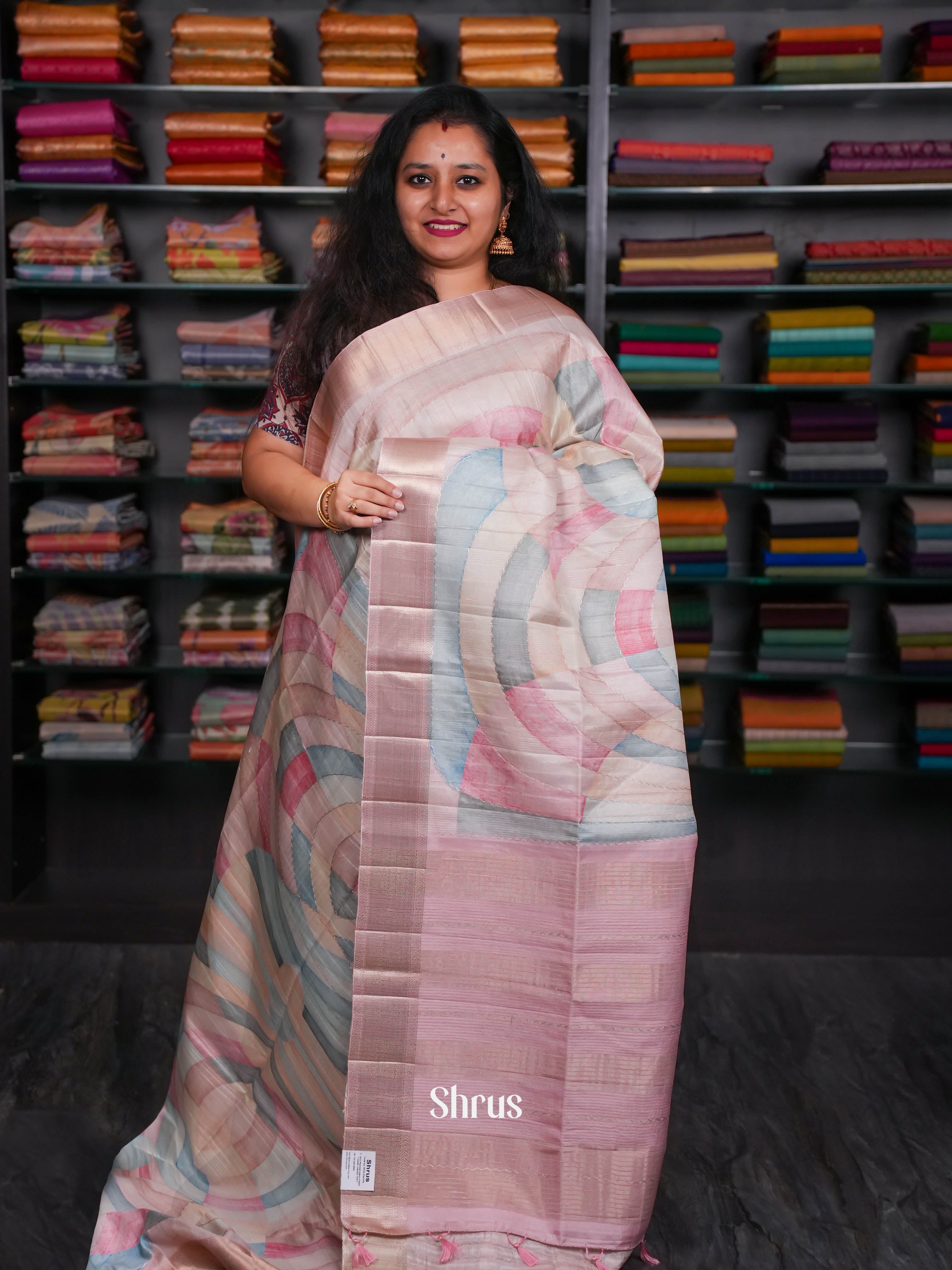 Cream & Pink - Moonga Silk Saree - Shop on ShrusEternity.com