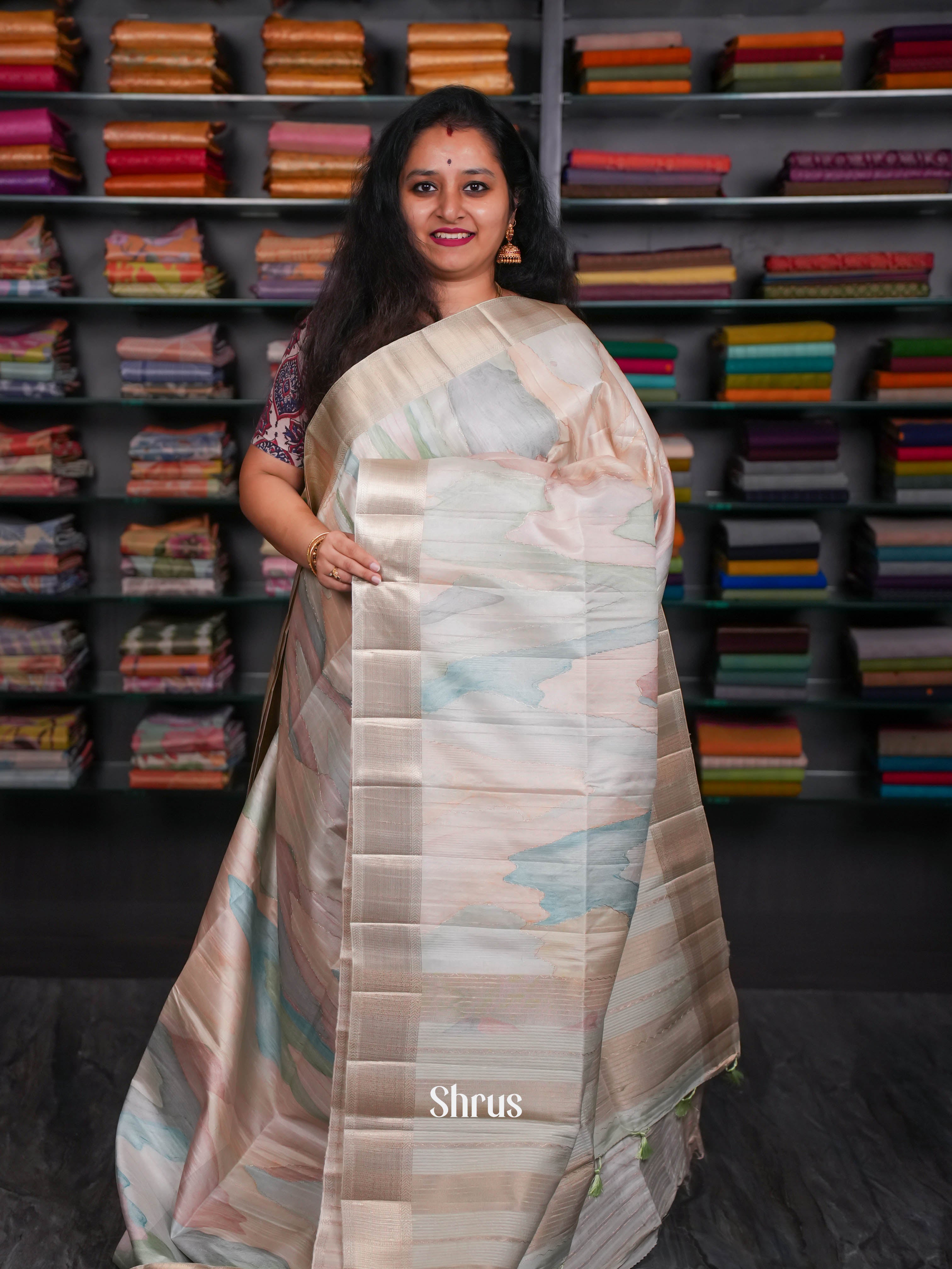 Light Pista Green & Grey - Moonga Silk Saree - Shop on ShrusEternity.com