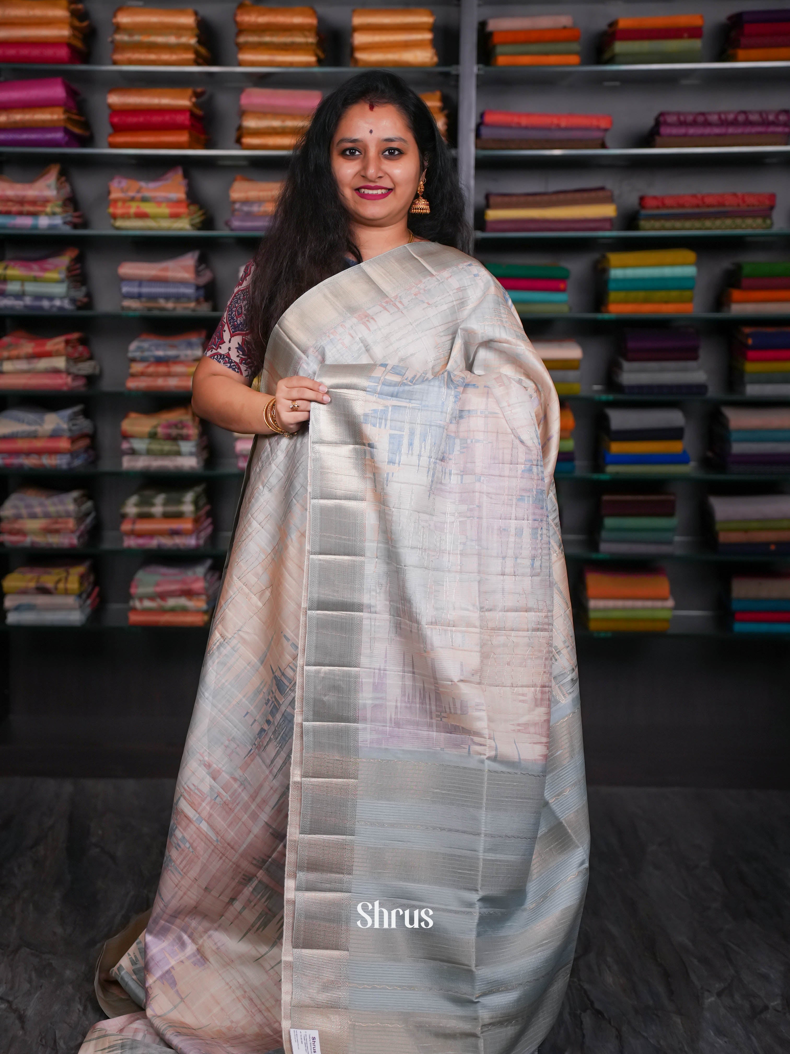 Dusty Green & Blue - Moonga Silk Saree - Shop on ShrusEternity.com