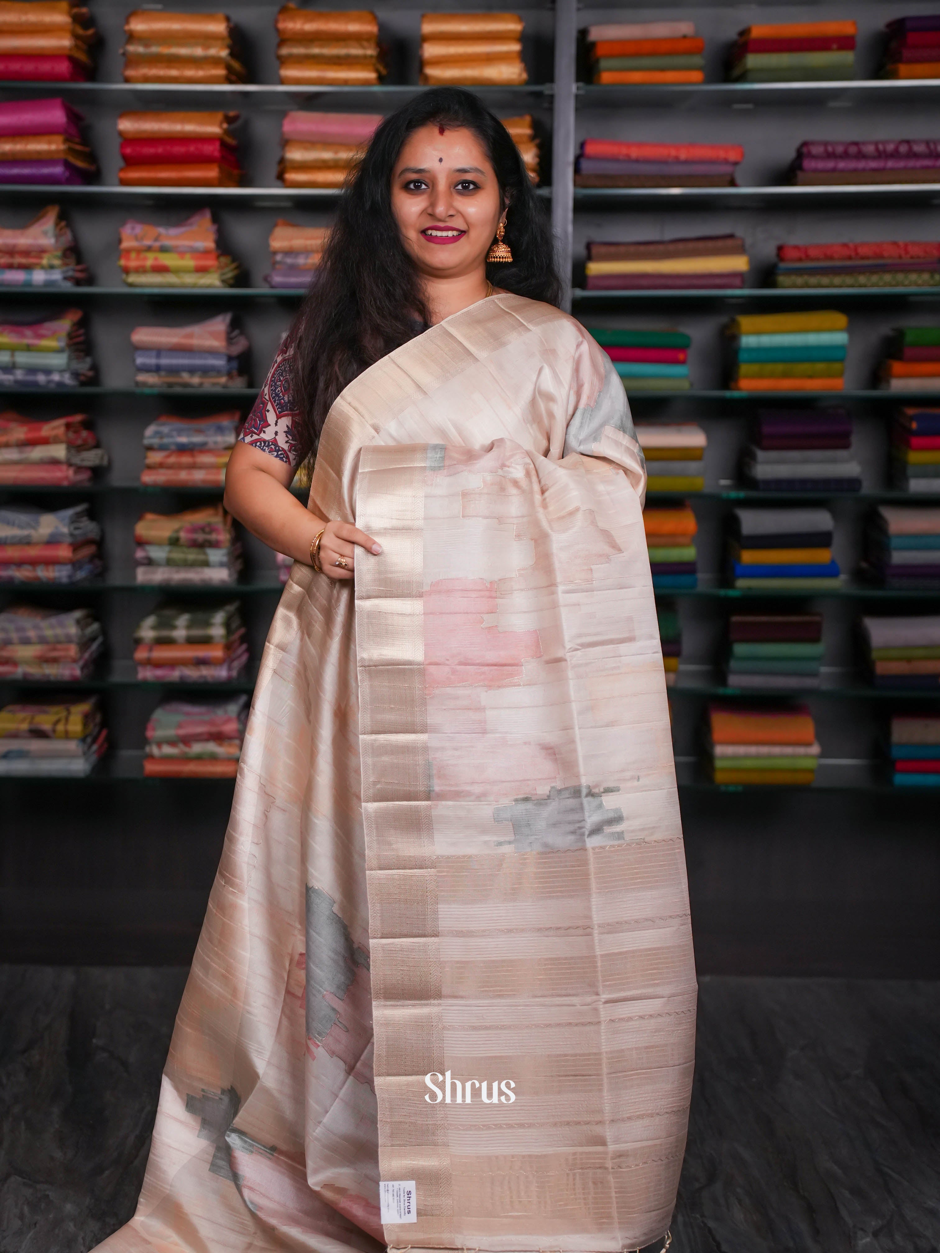 Beige & Lite Green- Moonga Silk Saree - Shop on ShrusEternity.com