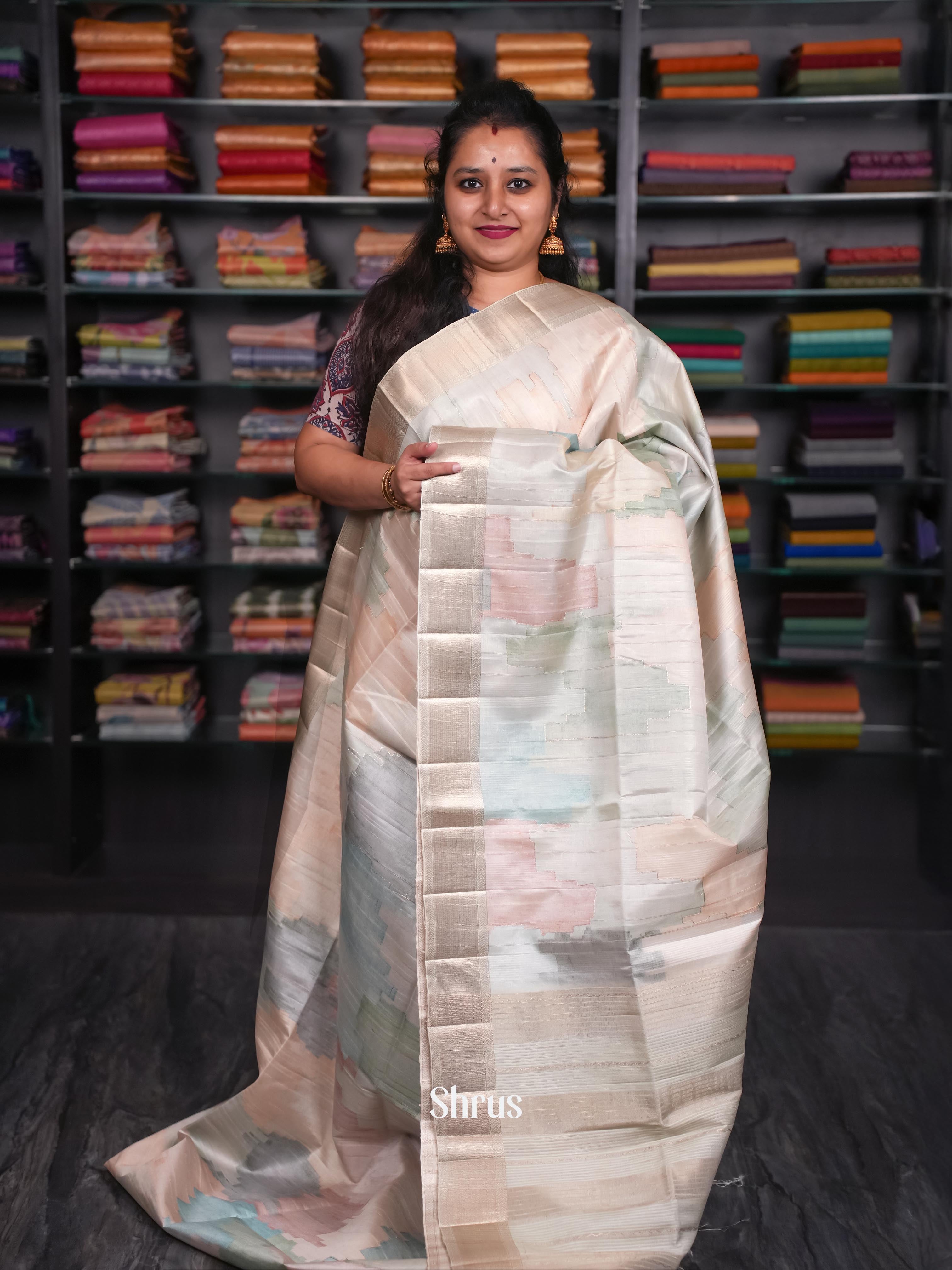 Multicolor & Light Creaam - Moonga Silk Saree - Shop on ShrusEternity.com