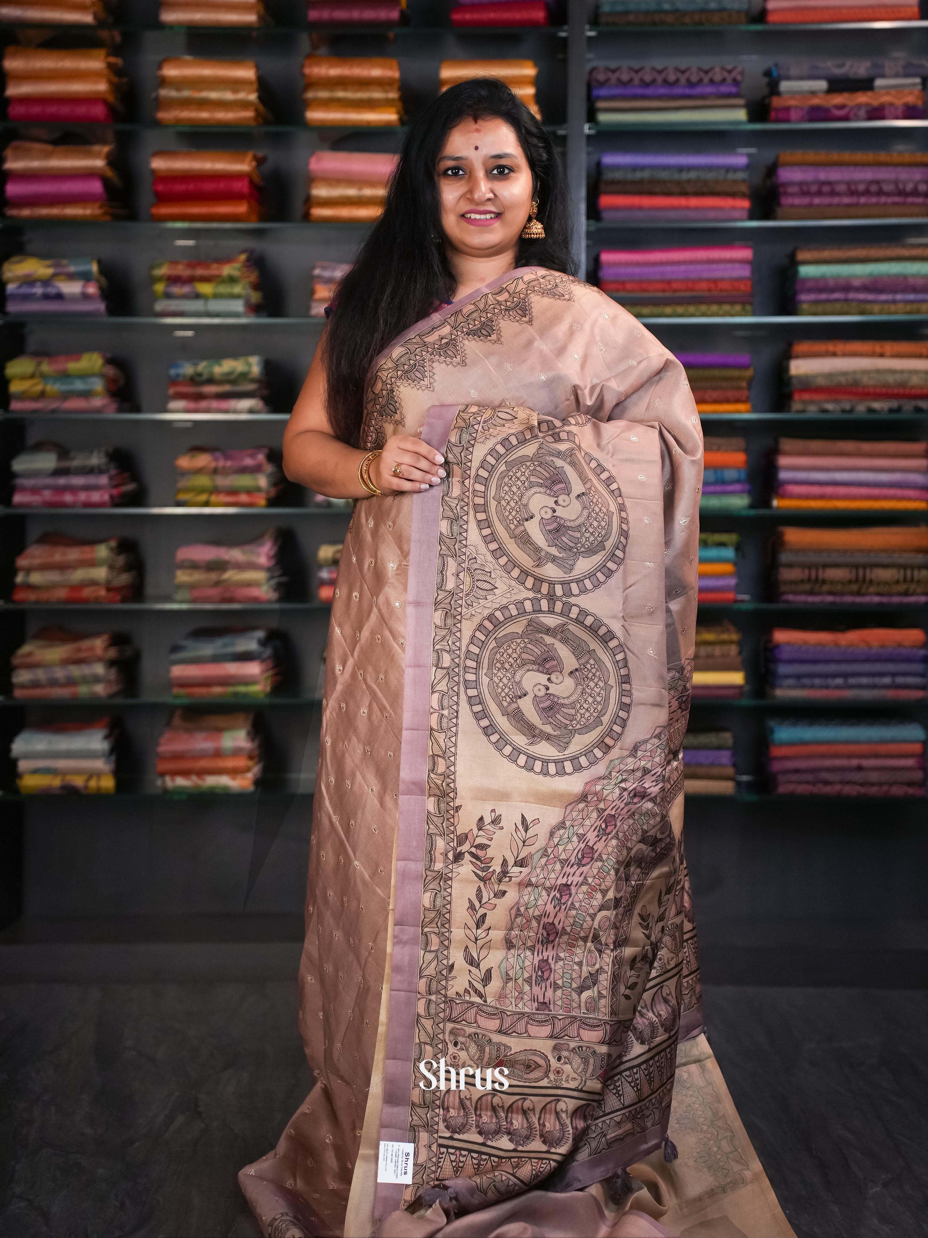 Creamy Peachy pink - Moonga Silk Saree - Shop on ShrusEternity.com