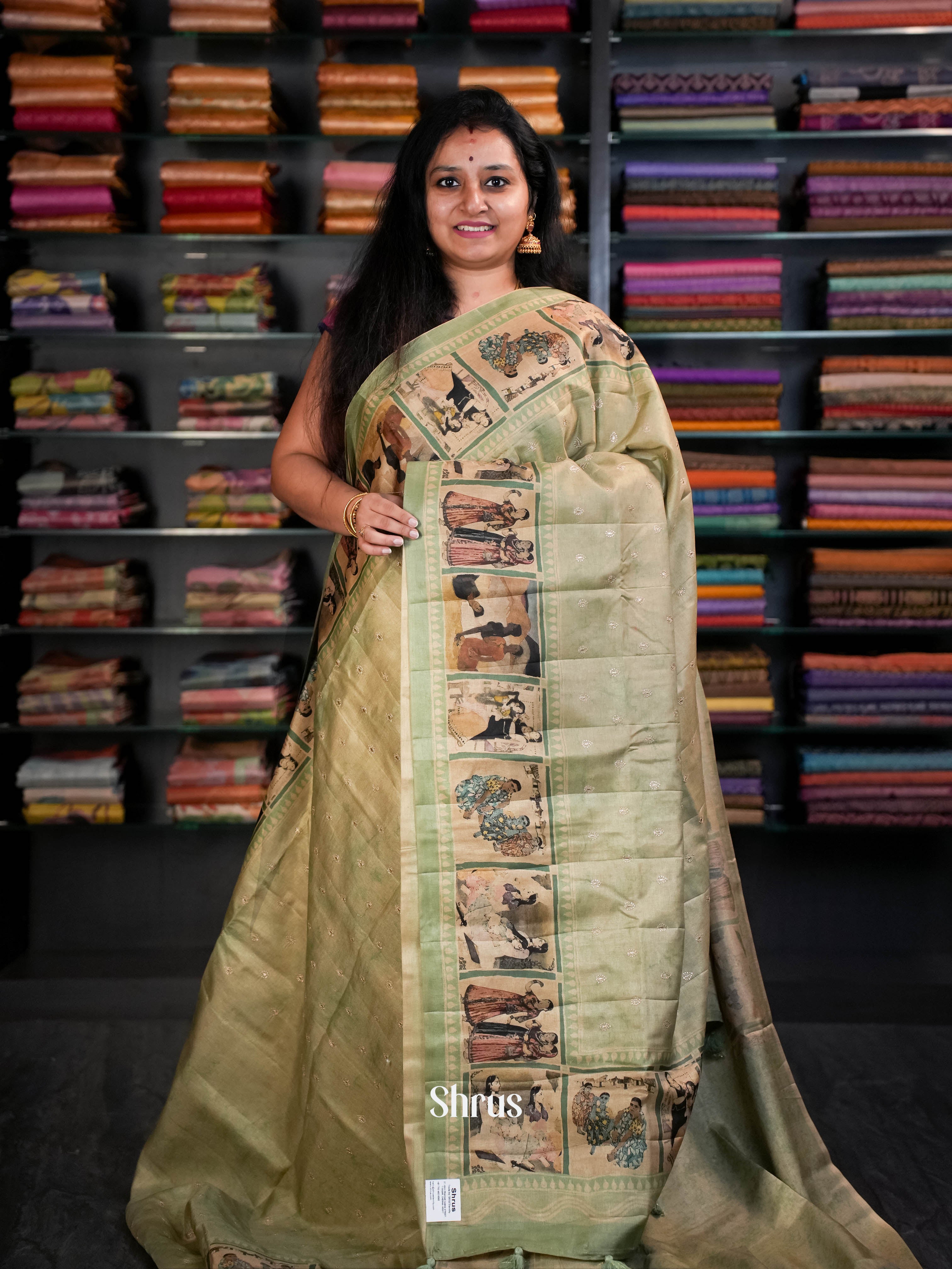 Cream & Pista Green - Moonga Silk - Shop on ShrusEternity.com