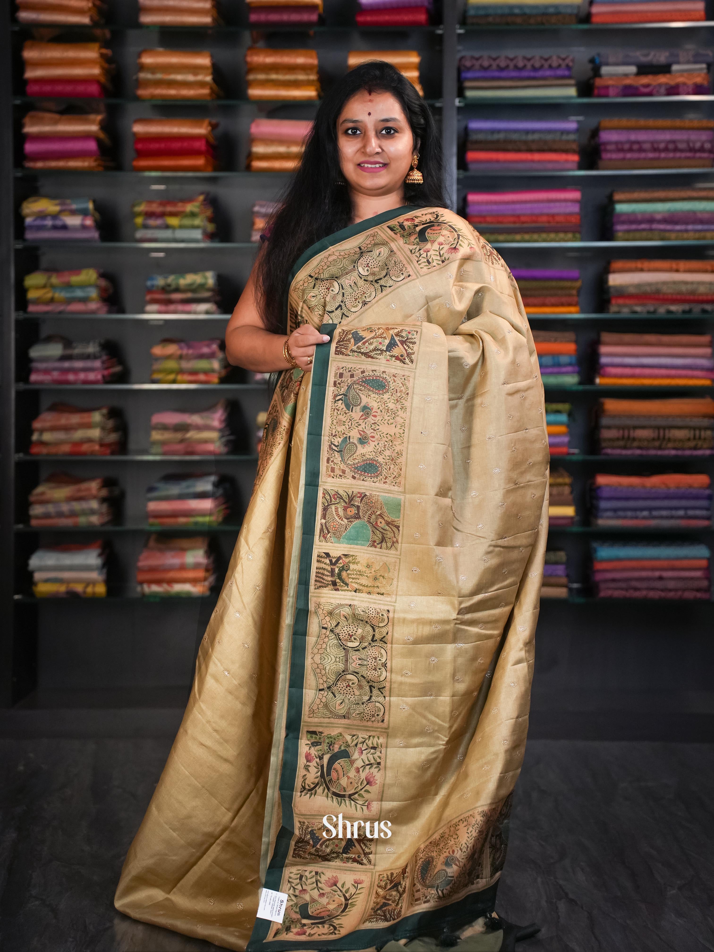 Gold & Green - Moonga Silk Saree - Shop on ShrusEternity.com