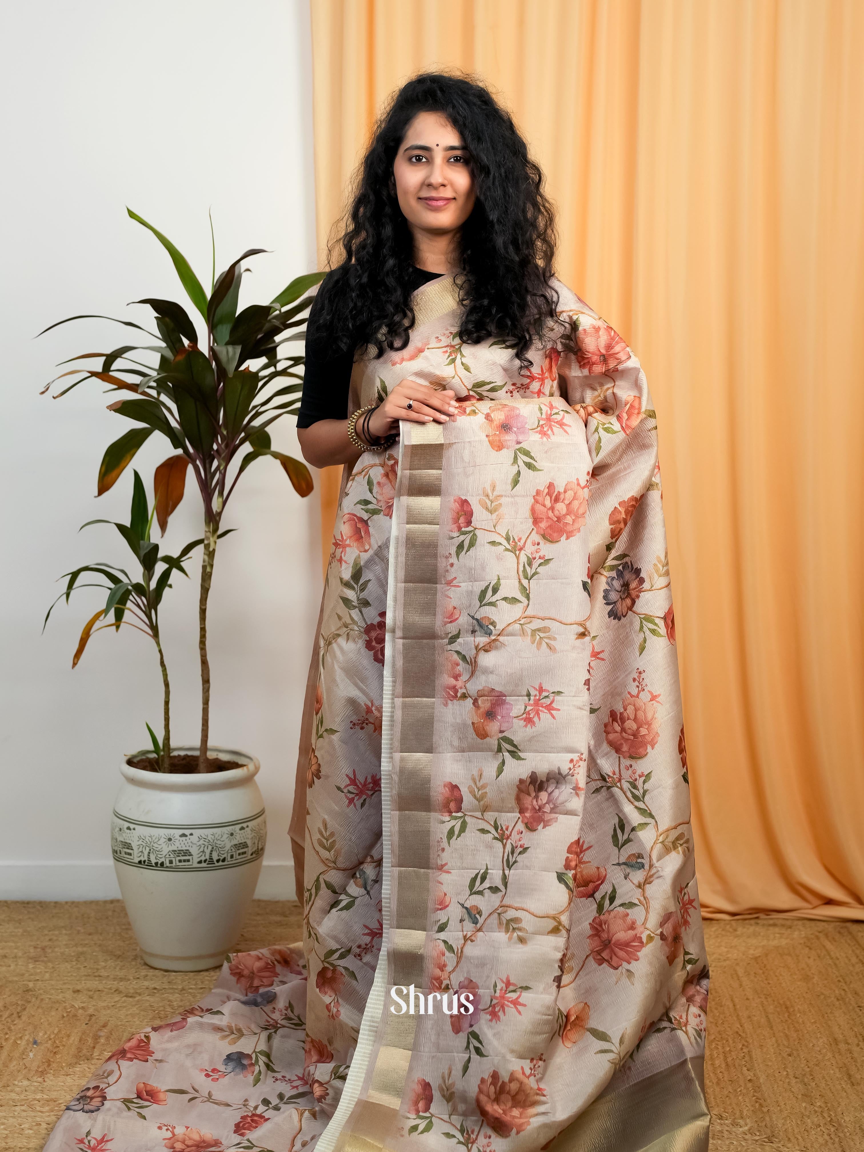 Grey- Bamboo silk Saree - Shop on ShrusEternity.com