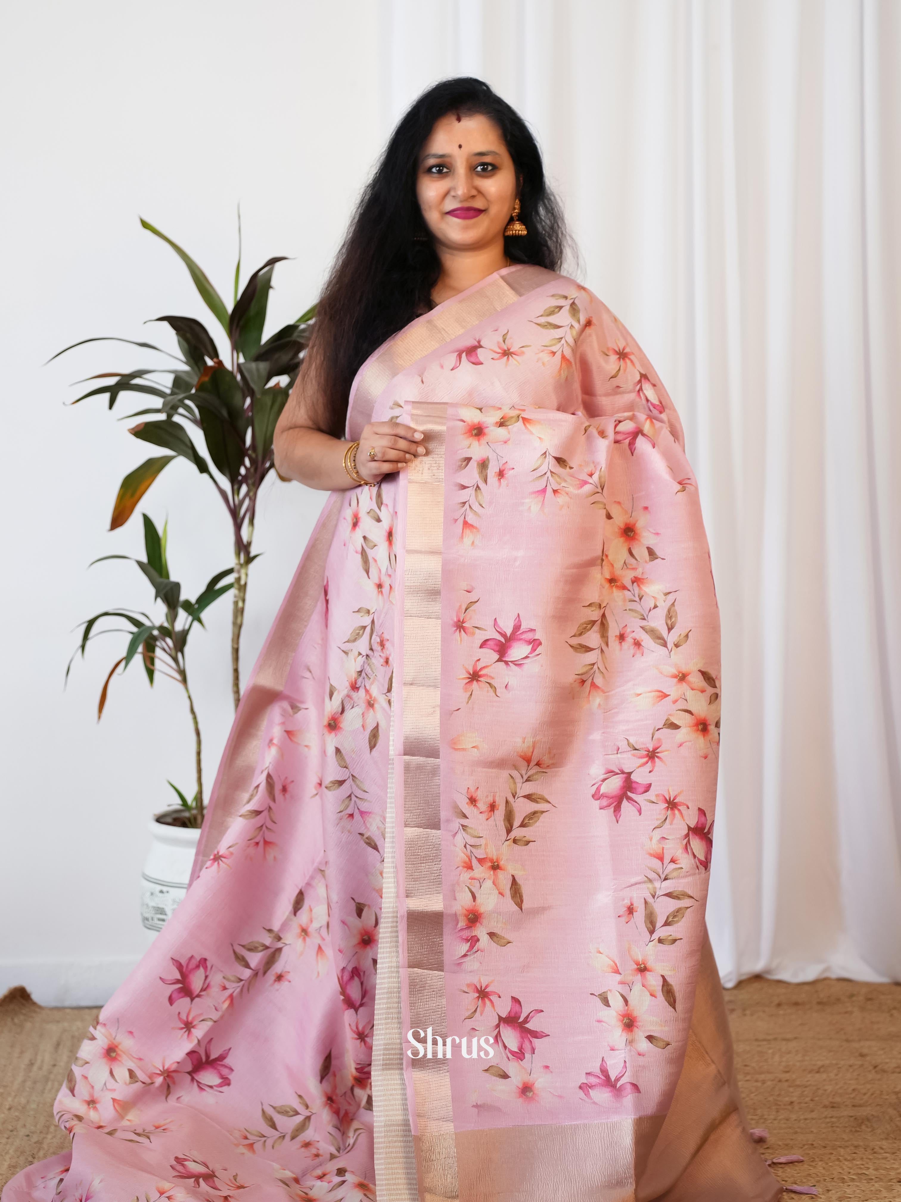 Pink- Bamboo Silk Saree - Shop on ShrusEternity.com
