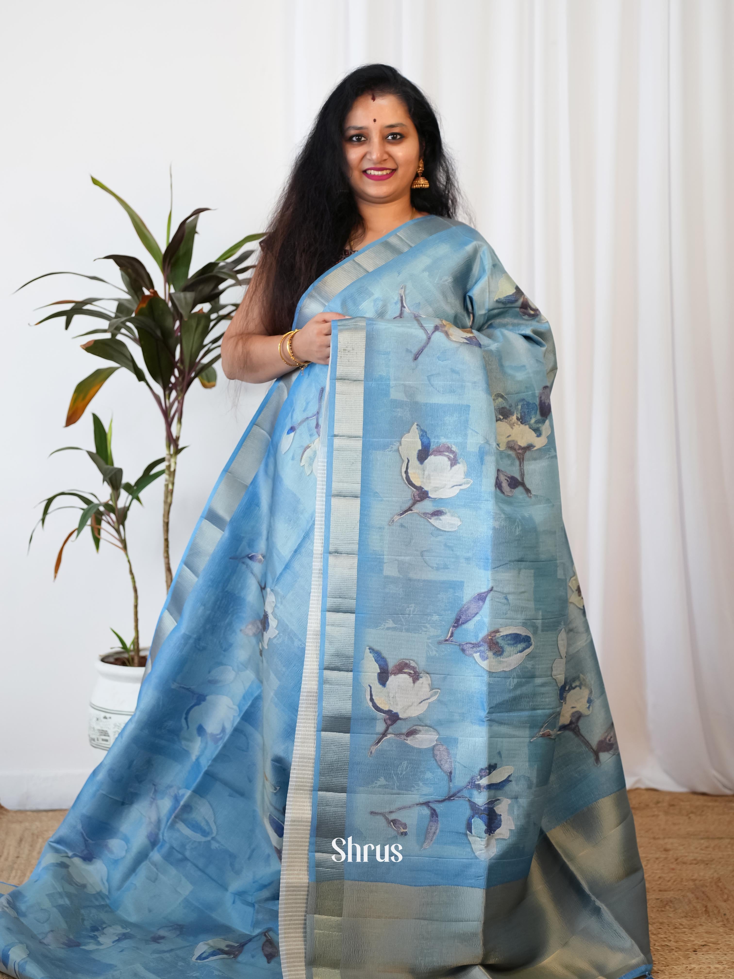 Blue - Bamboo Silk Saree - Shop on ShrusEternity.com
