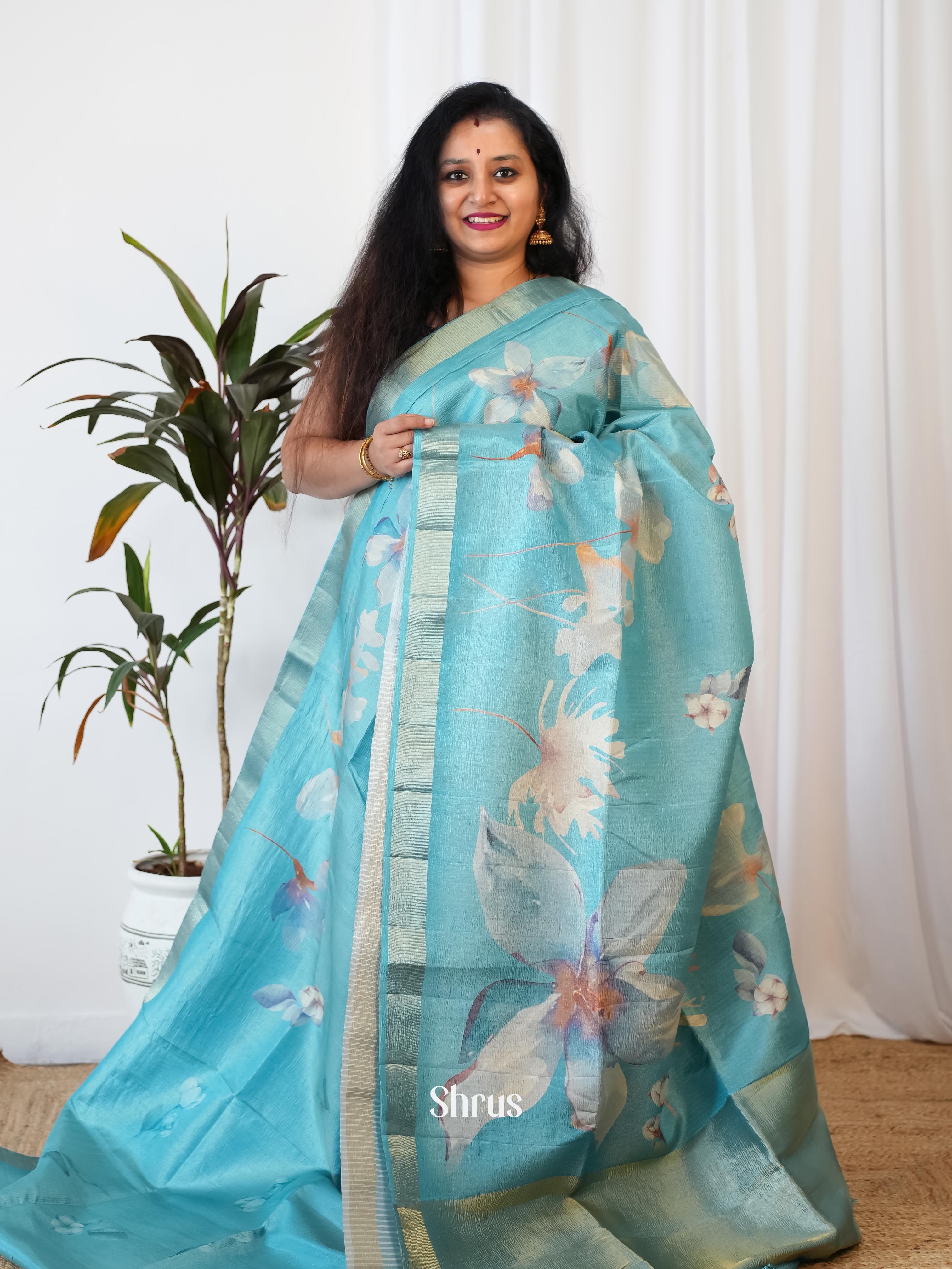 Sky Blue - Bamboo Silk Saree - Shop on ShrusEternity.com