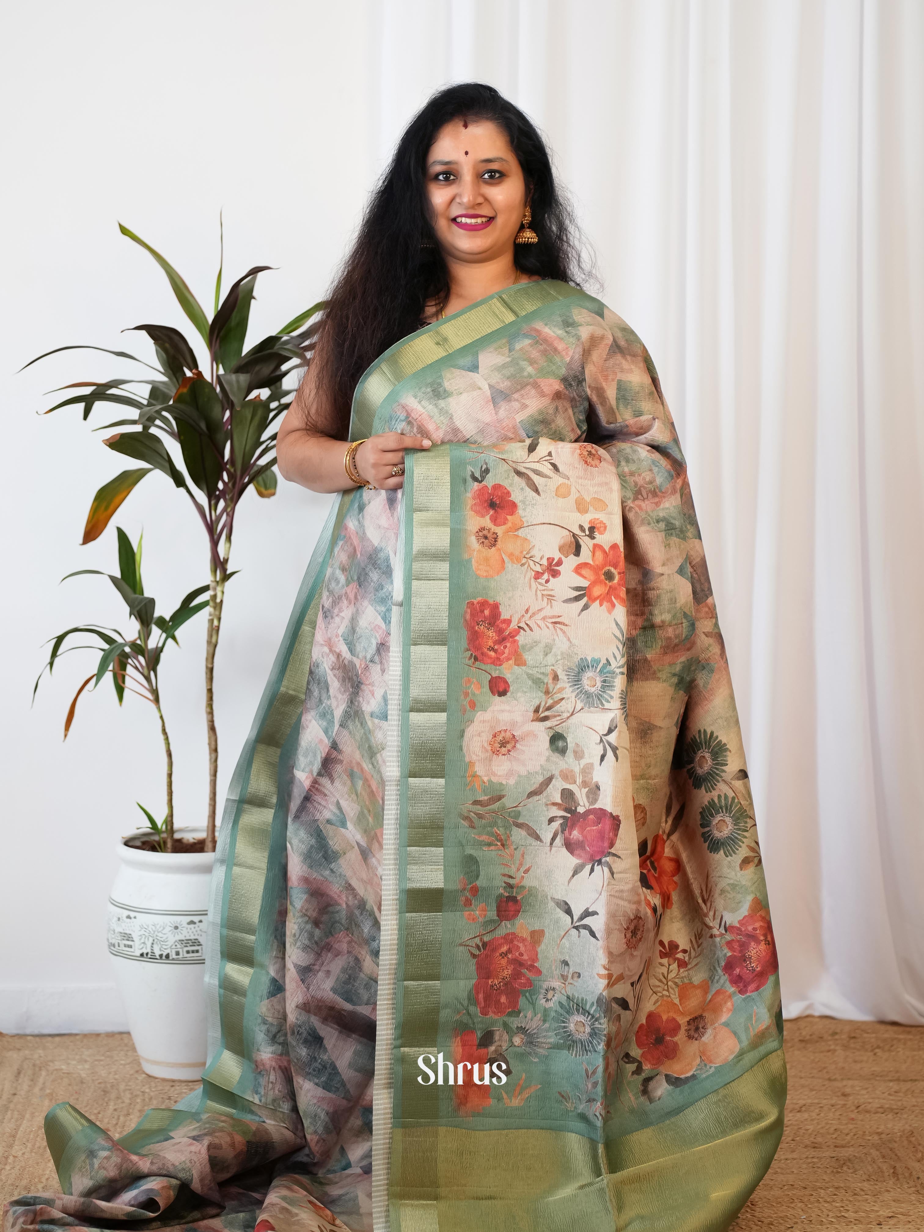 Green - Bamboo Silk Saree - Shop on ShrusEternity.com