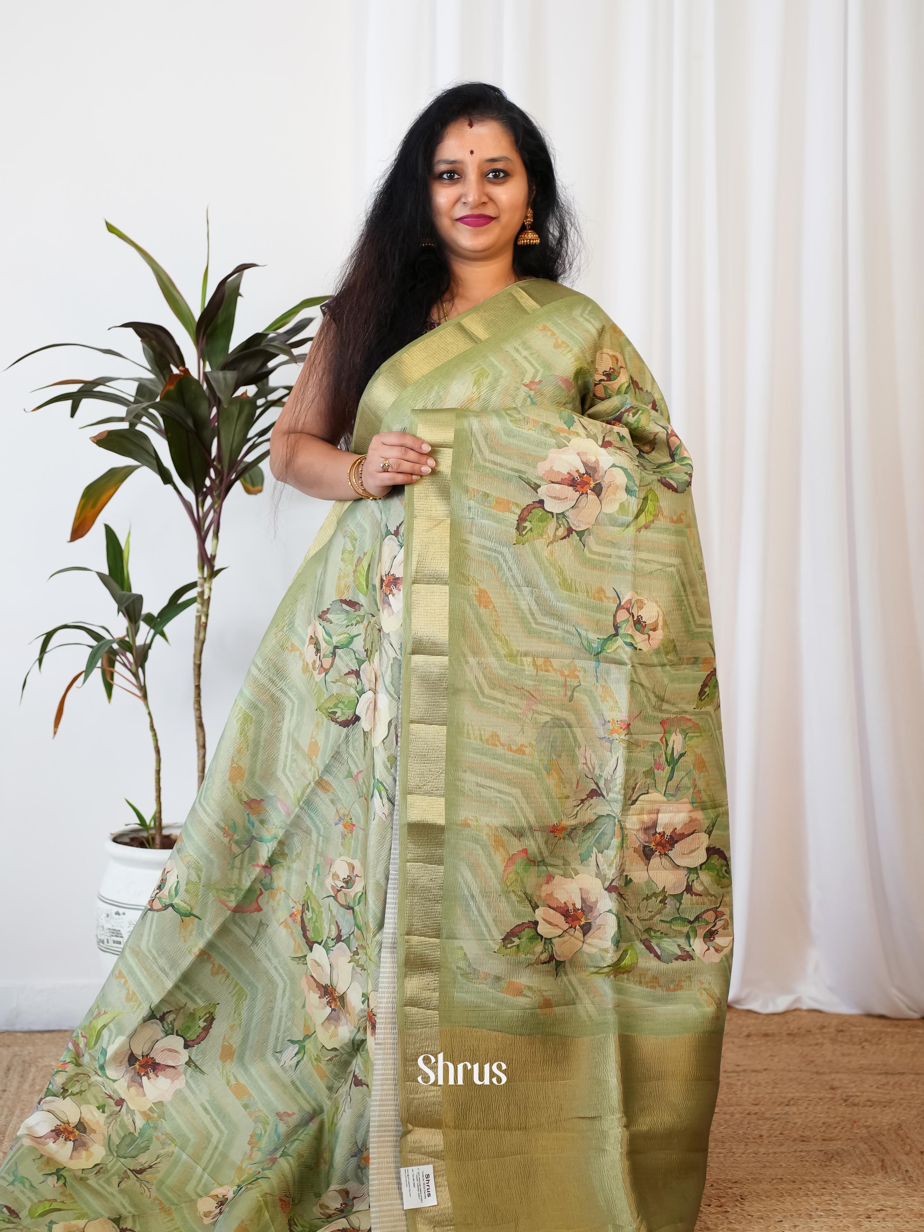 Green- Bamboo Silk Saree - Shop on ShrusEternity.com