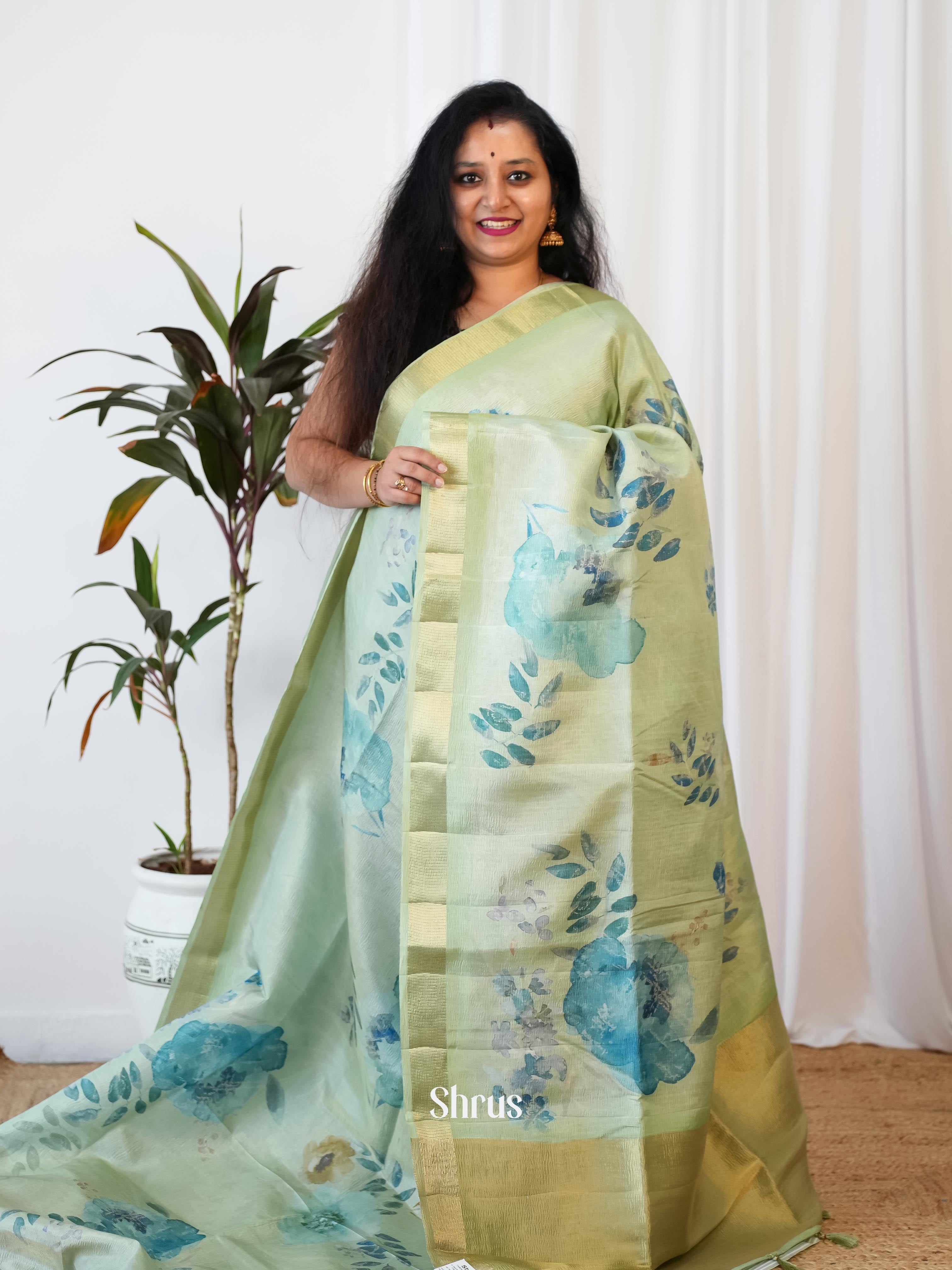 Pastel Green- Bamboo Silk Saree - Shop on ShrusEternity.com