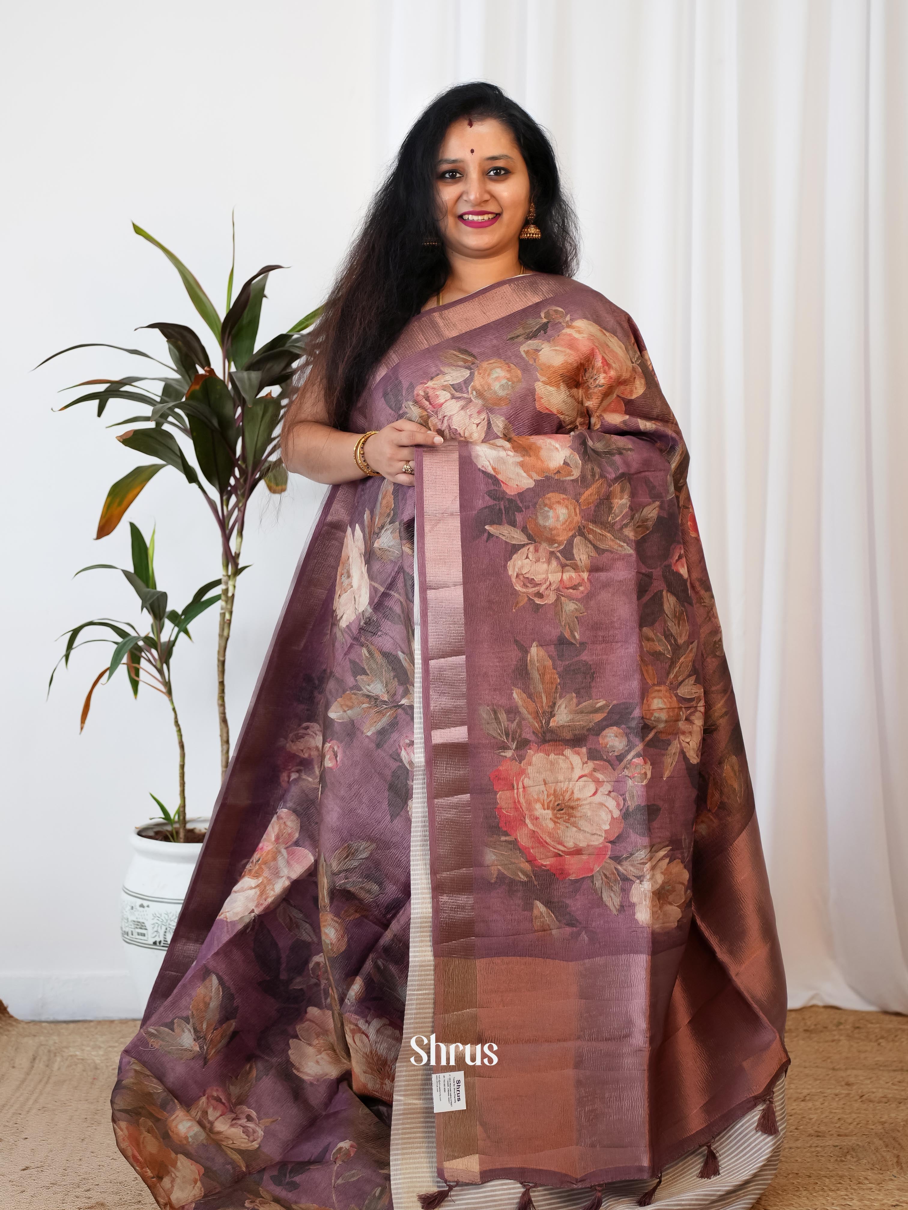 Purple - Bamboo Silk Saree - Shop on ShrusEternity.com
