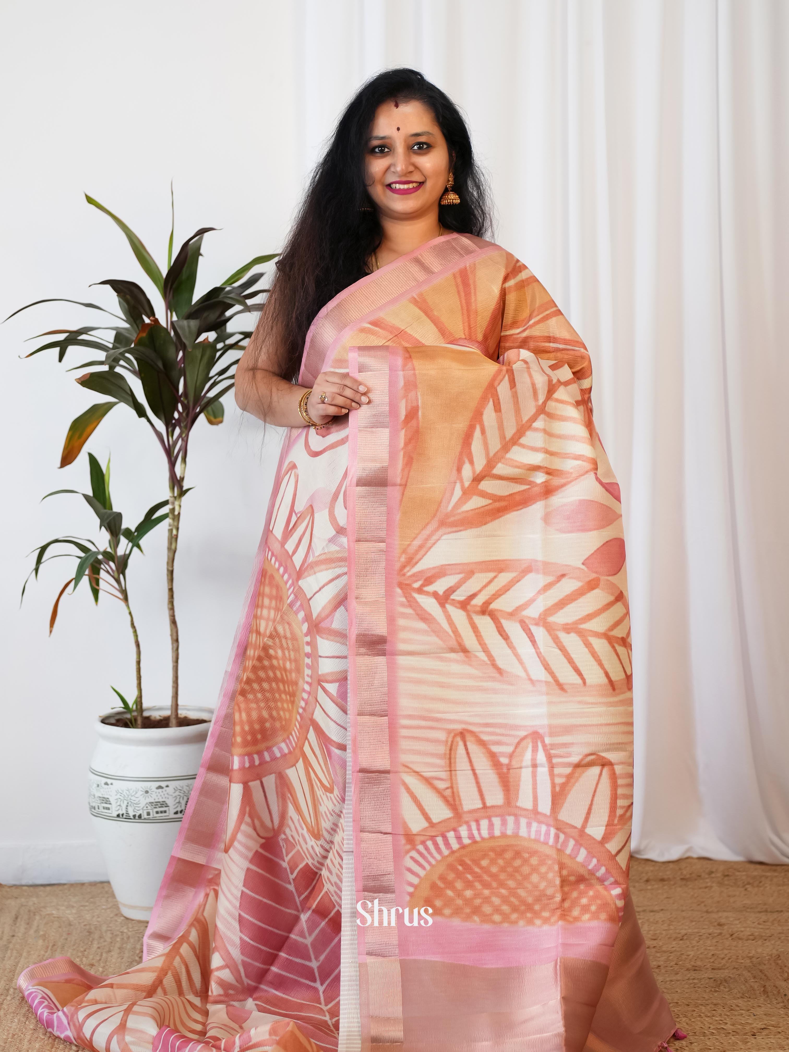 Pink- Bamboo Silk Saree - Shop on ShrusEternity.com
