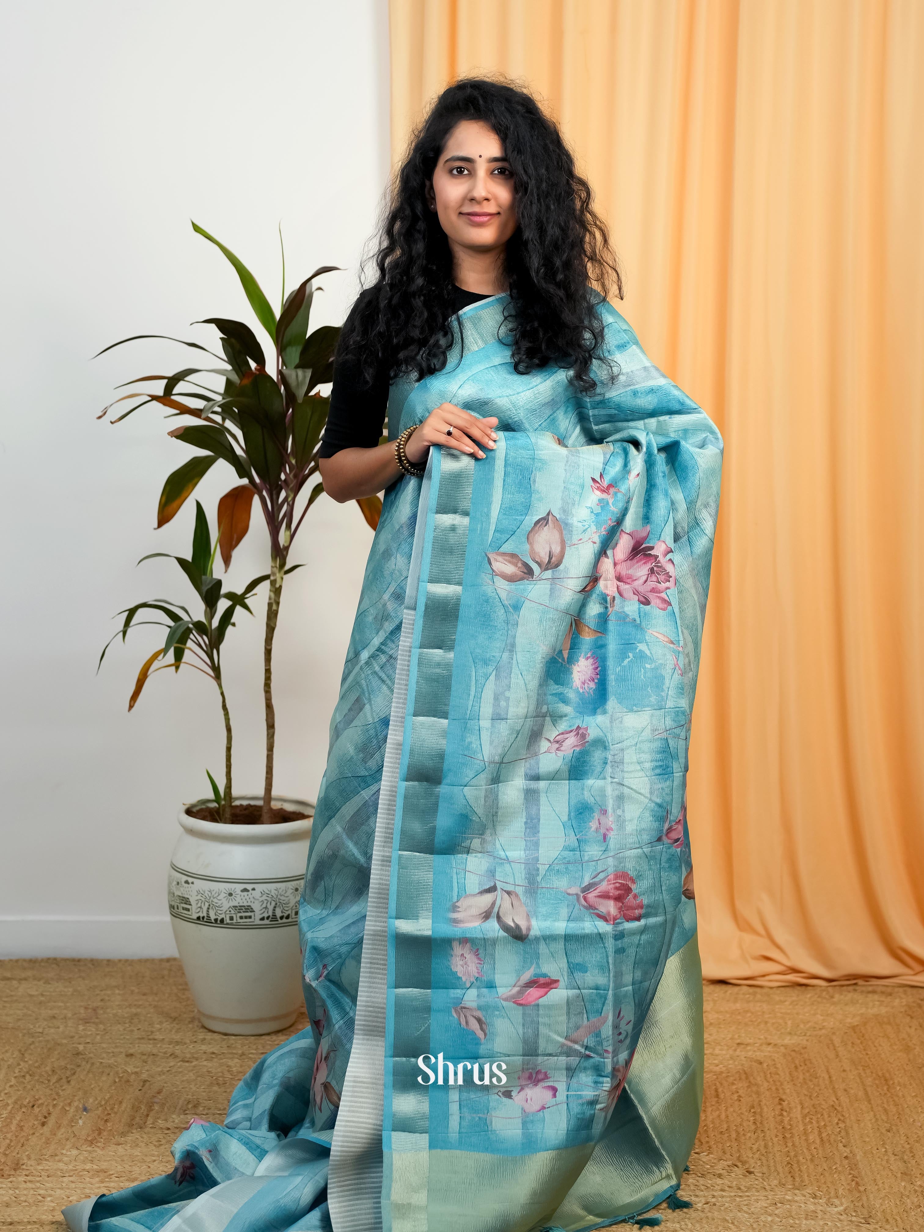 Blue - Bamboo silk Saree - Shop on ShrusEternity.com