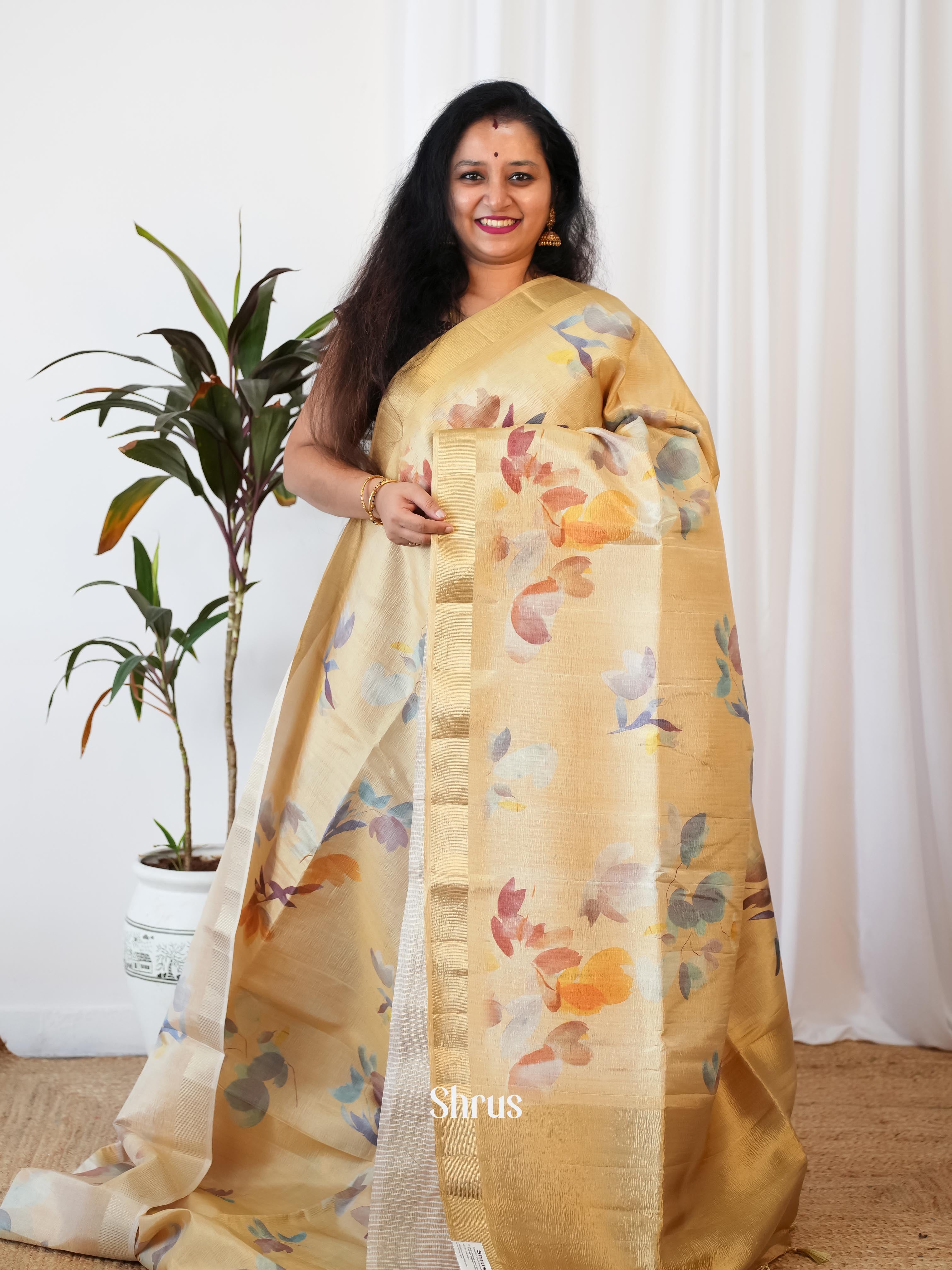 Cream - Bamboo Silk Saree - Shop on ShrusEternity.com