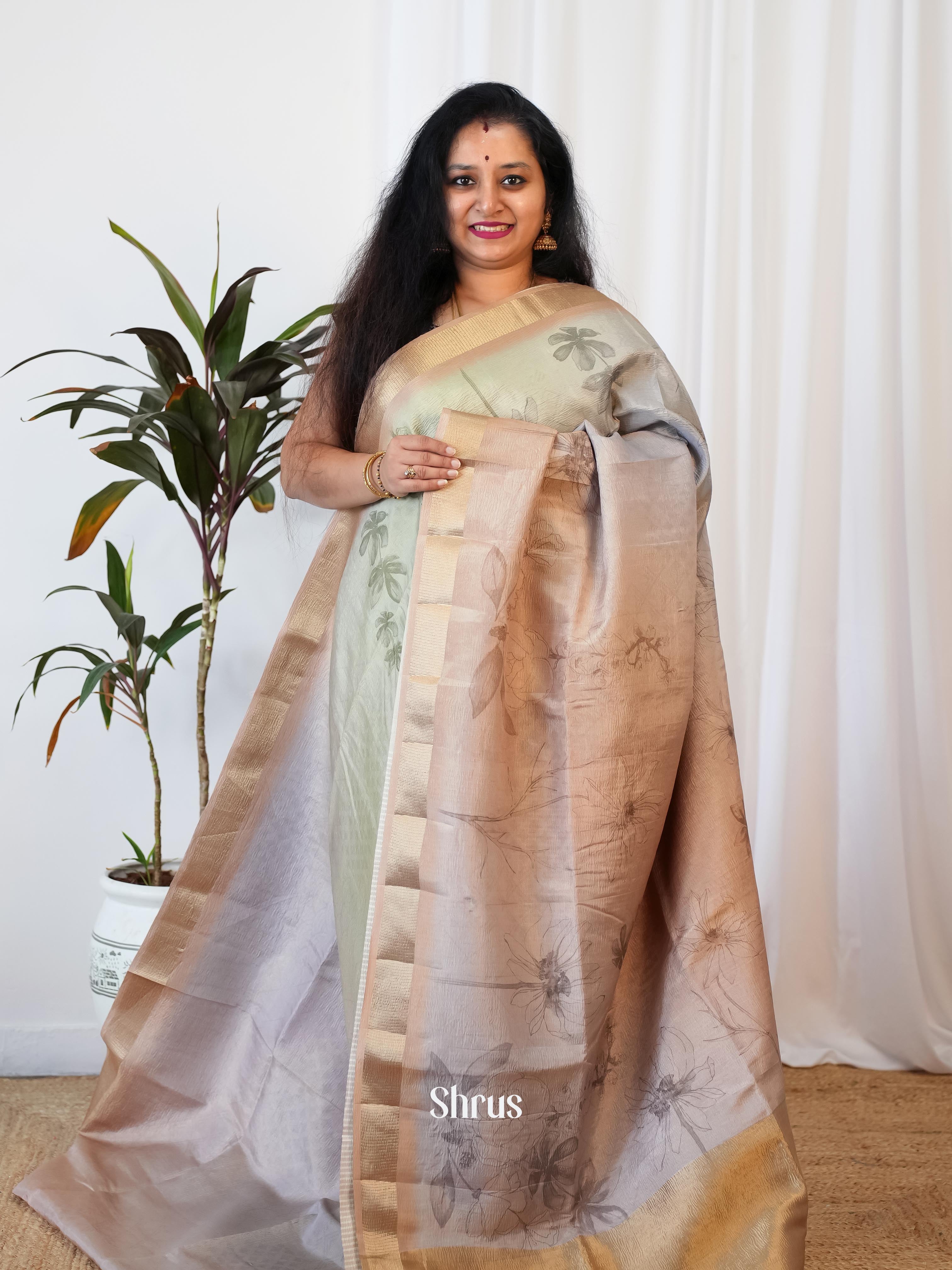 Purple & Green- Bamboo Silk Saree - Shop on ShrusEternity.com