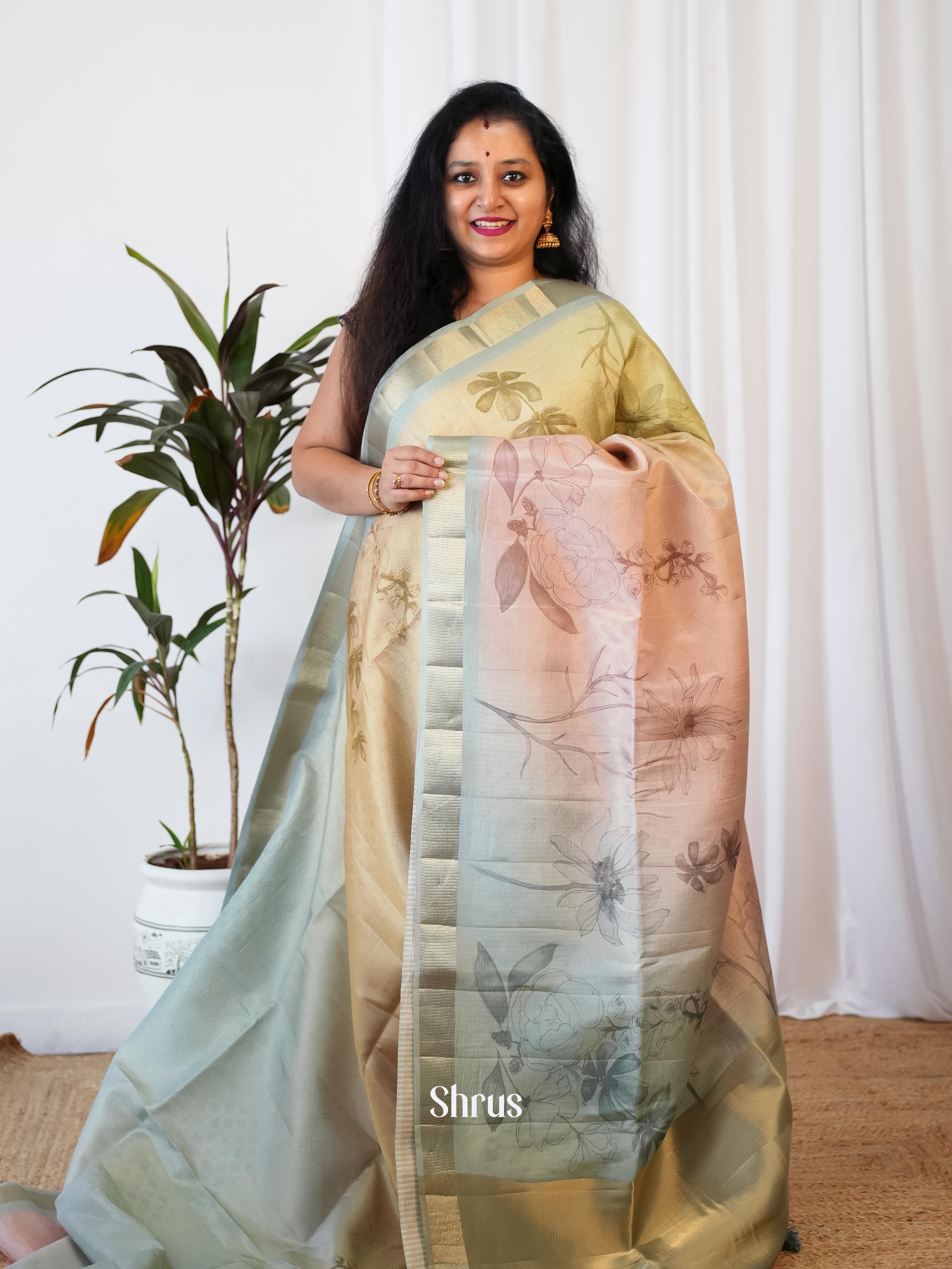 Grey & Pink - Bamboo Silk Saree - Shop on ShrusEternity.com