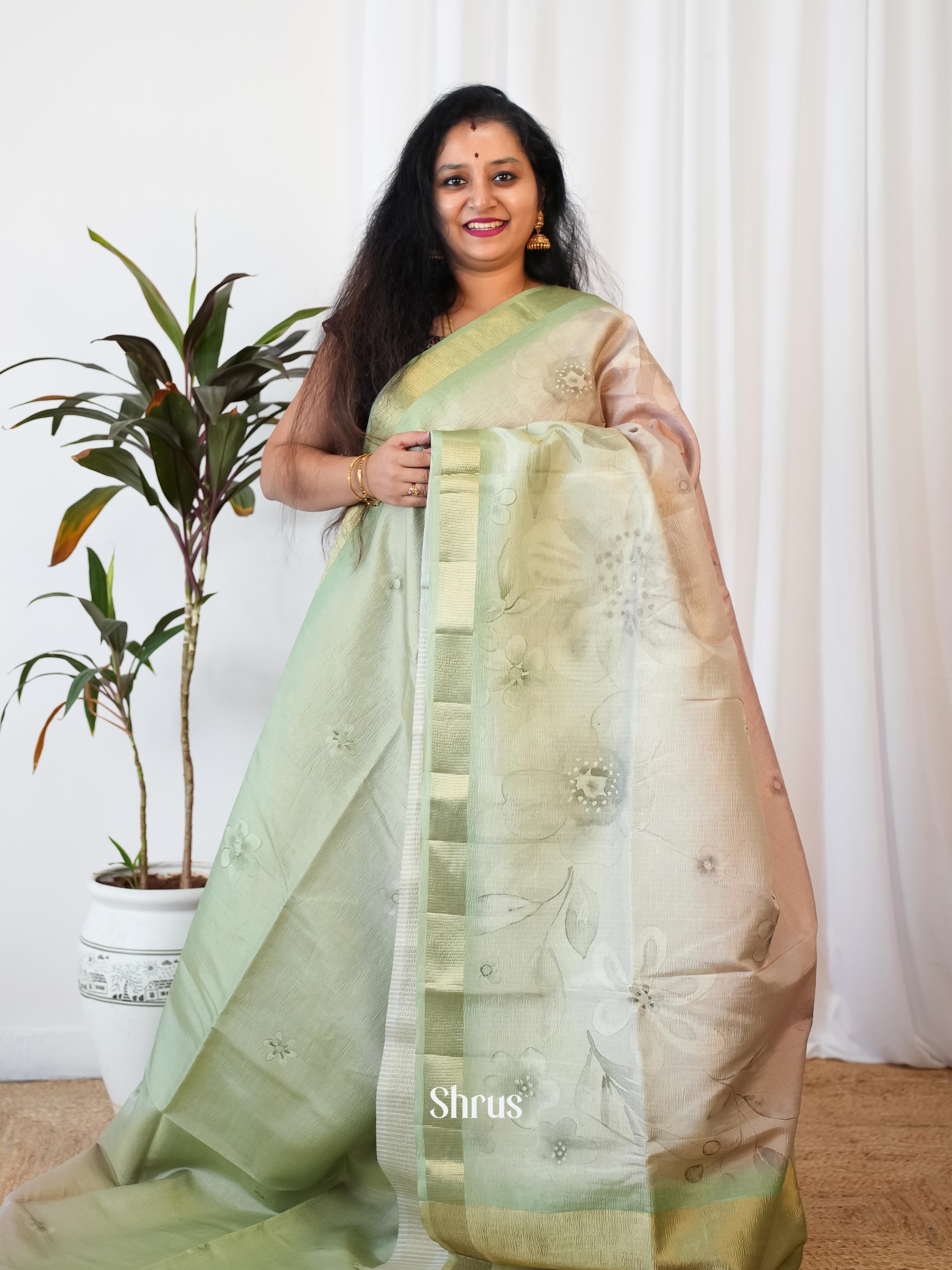 Pastel Green - Bamboo Silk Saree - Shop on ShrusEternity.com