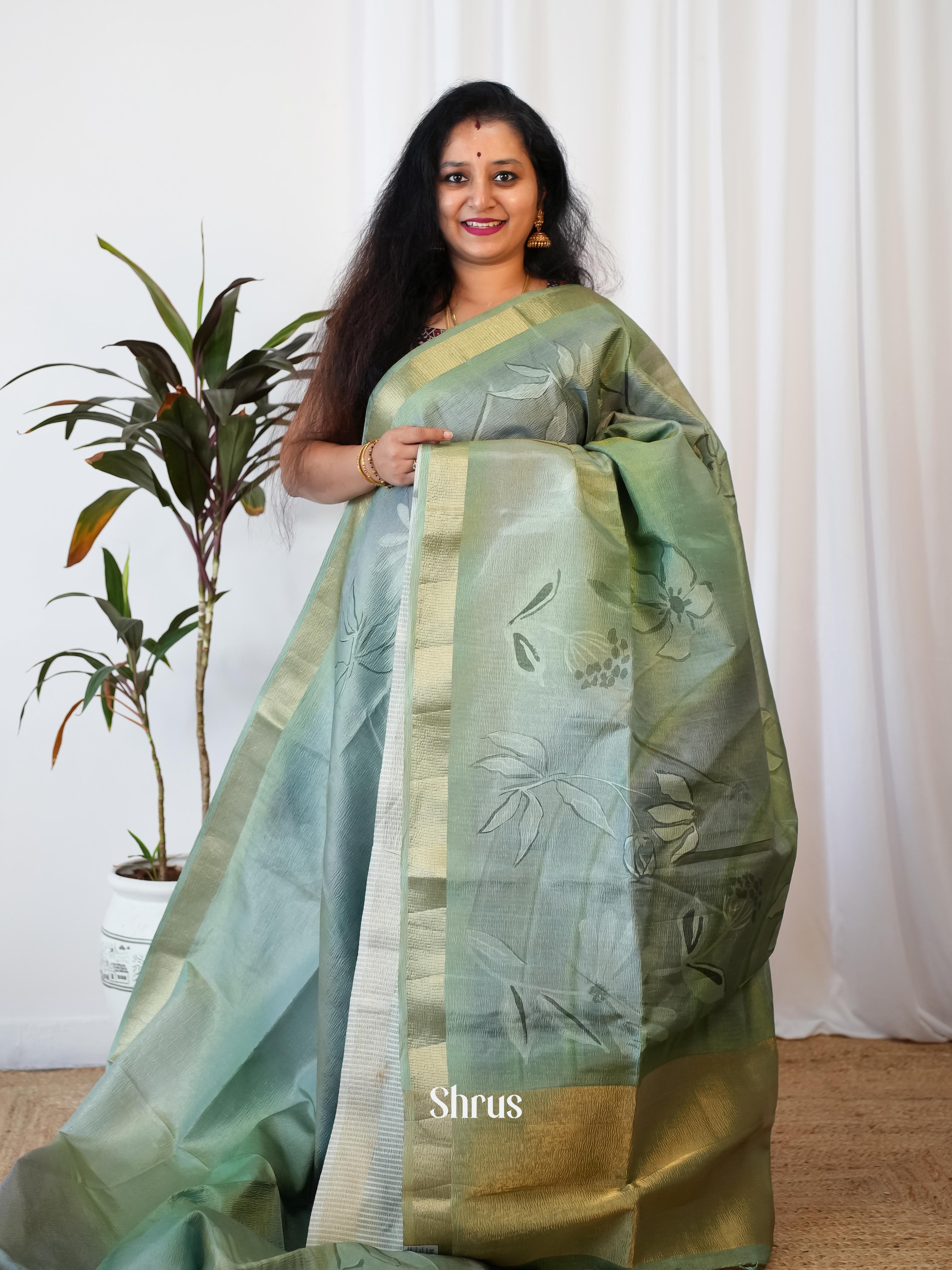 Green- Bamboo Silk Saree - Shop on ShrusEternity.com