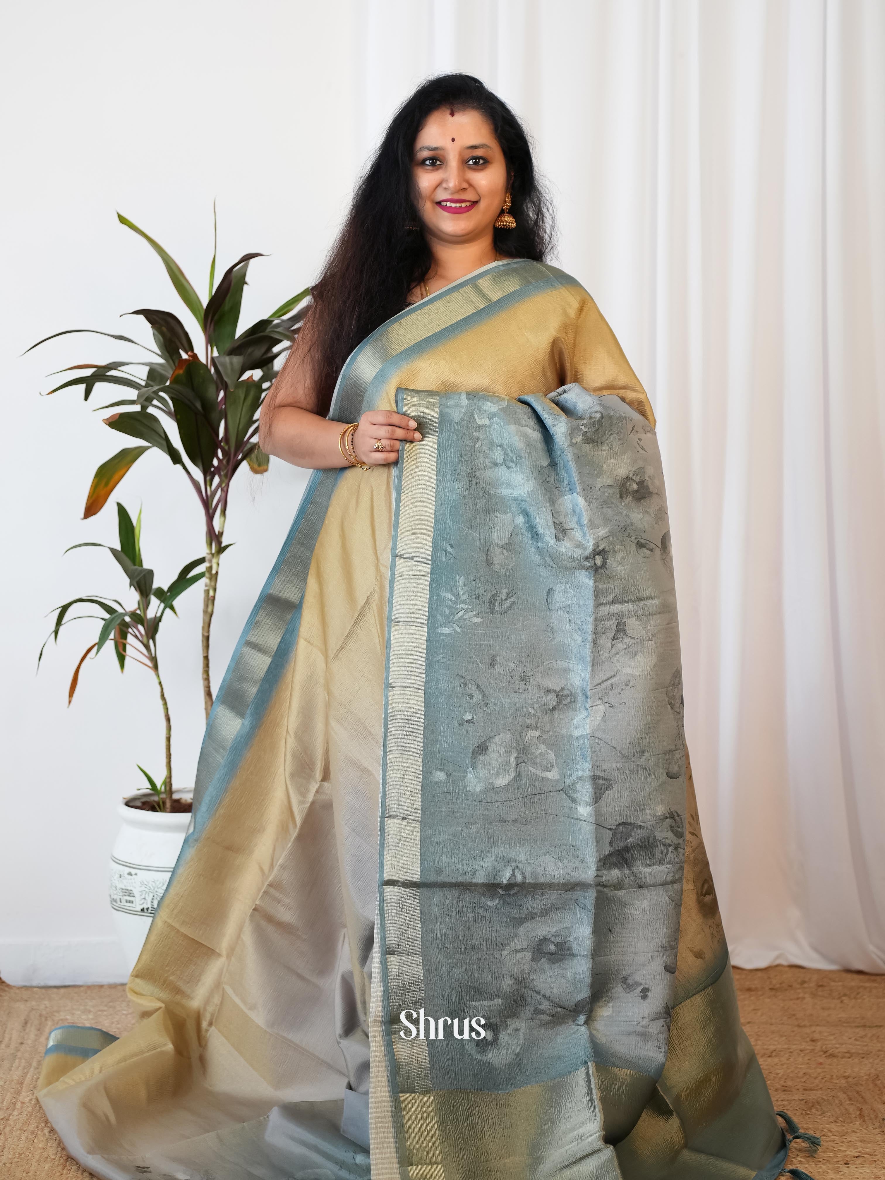 Gold & Grey - Bamboo Silk Saree - Shop on ShrusEternity.com