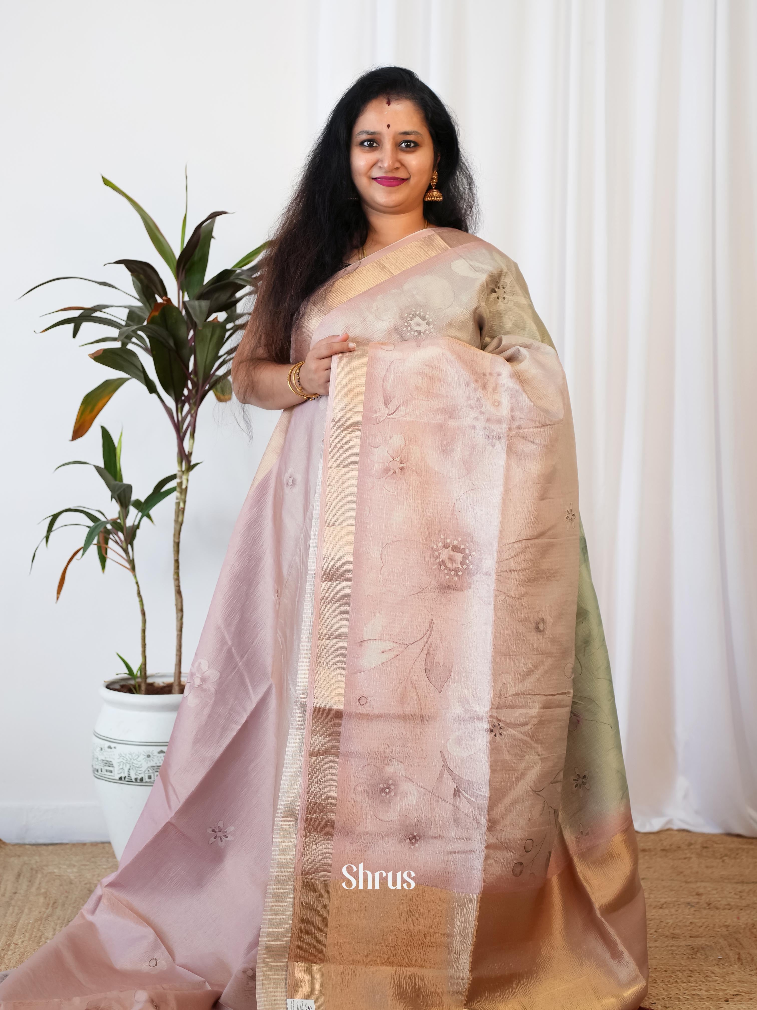 Mild Lavender & Green - Bamboo Silk Saree - Shop on ShrusEternity.com