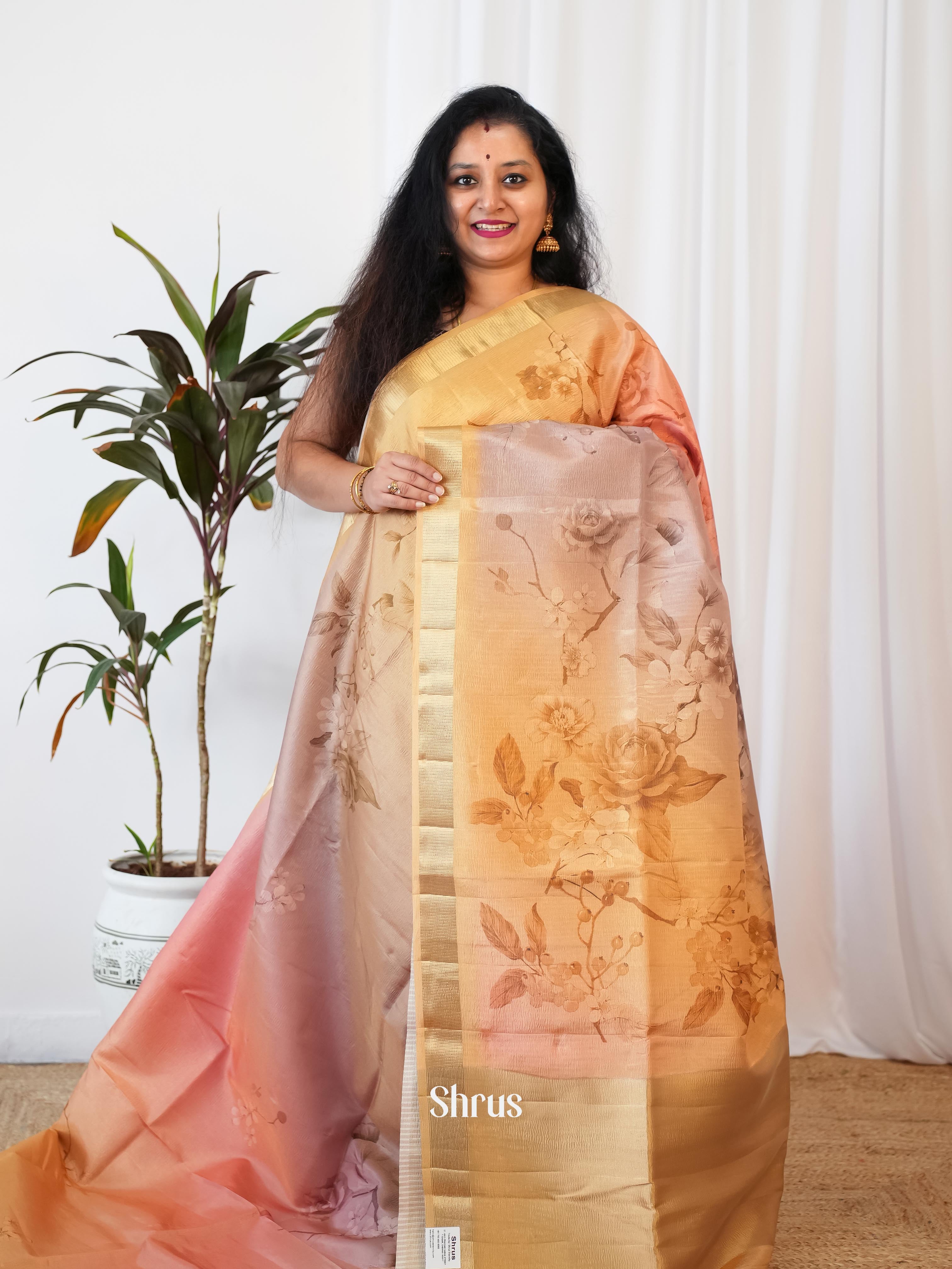 Multicolor & golden yellow - Bamboo Silk Saree - Shop on ShrusEternity.com