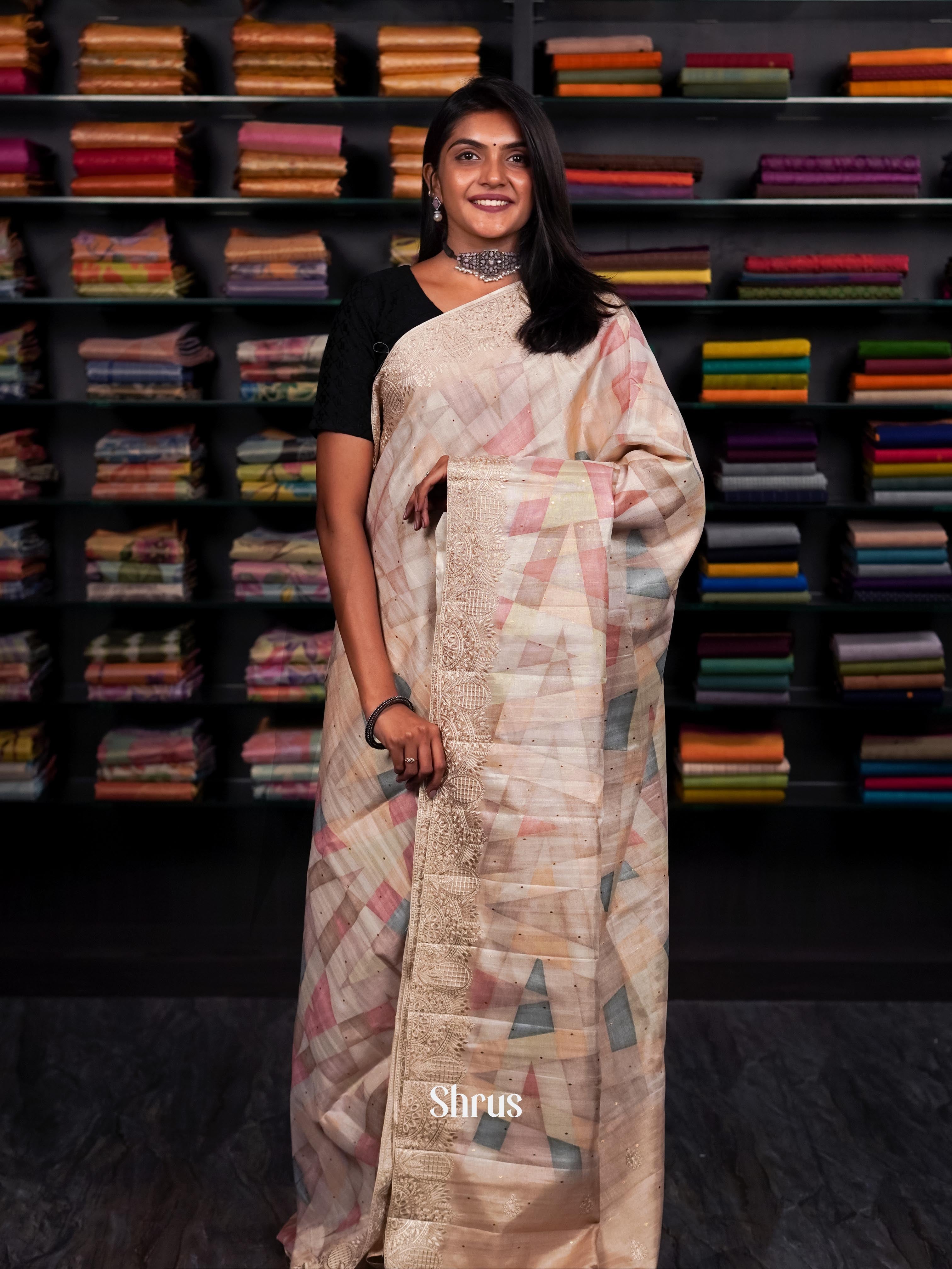 Biege - Moonga silk Saree - Shop on ShrusEternity.com