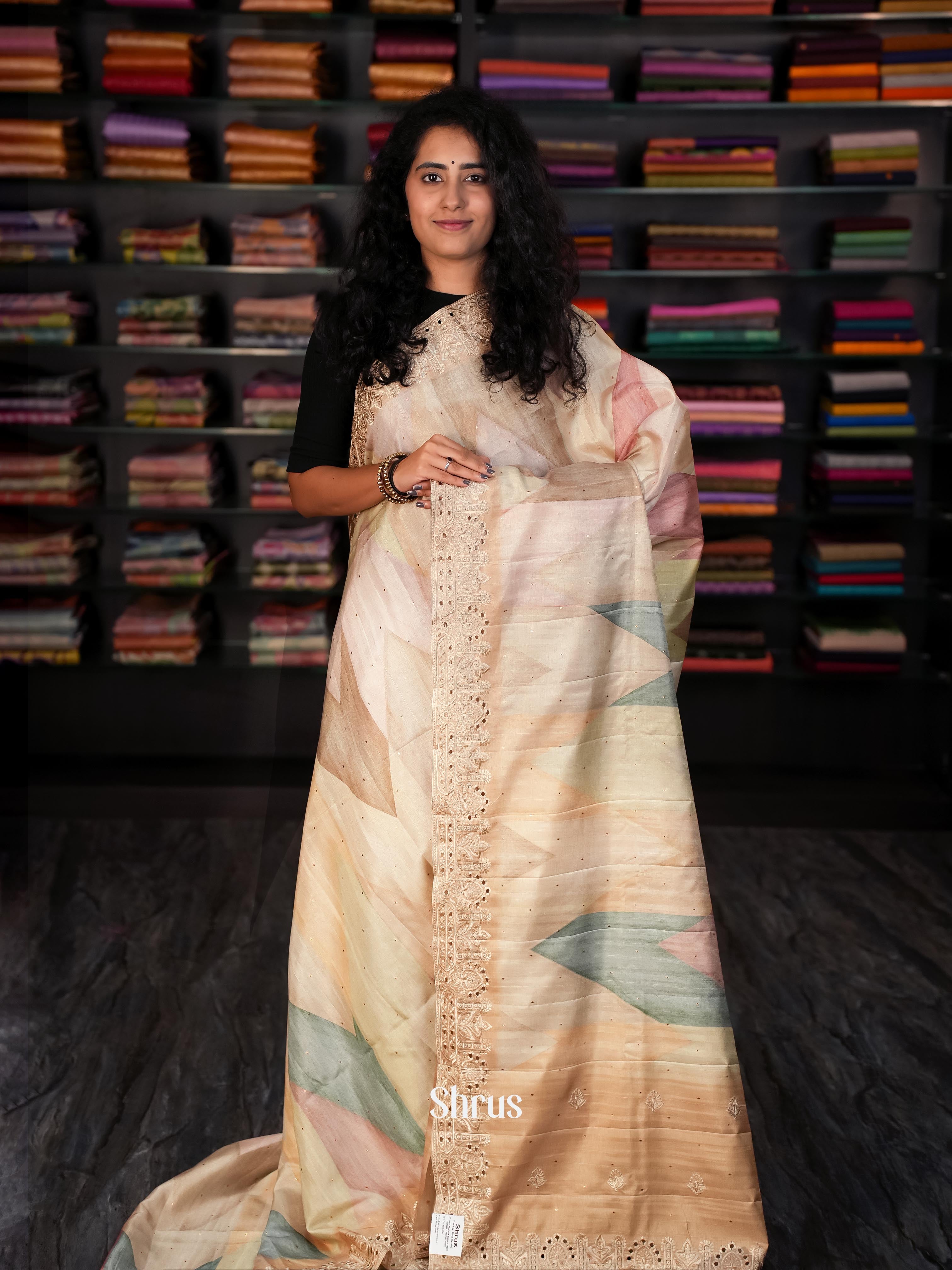 Peach & Grey - Moonga Silk Saree - Shop on ShrusEternity.com