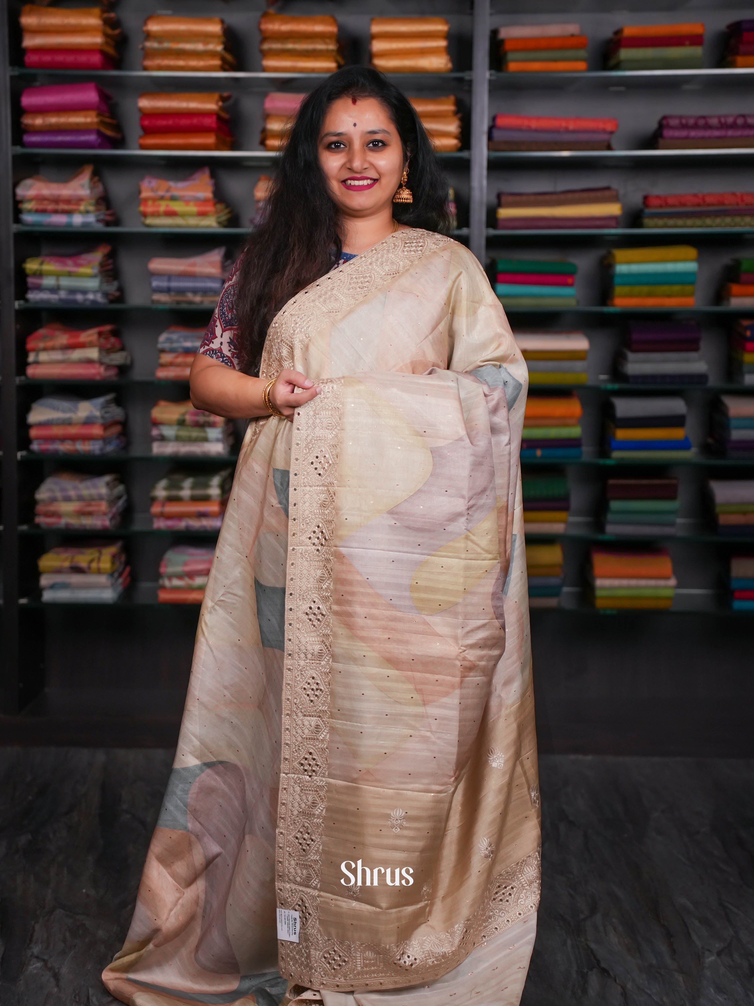 Creamy Green - Moonga Silk Saree - Shop on ShrusEternity.com