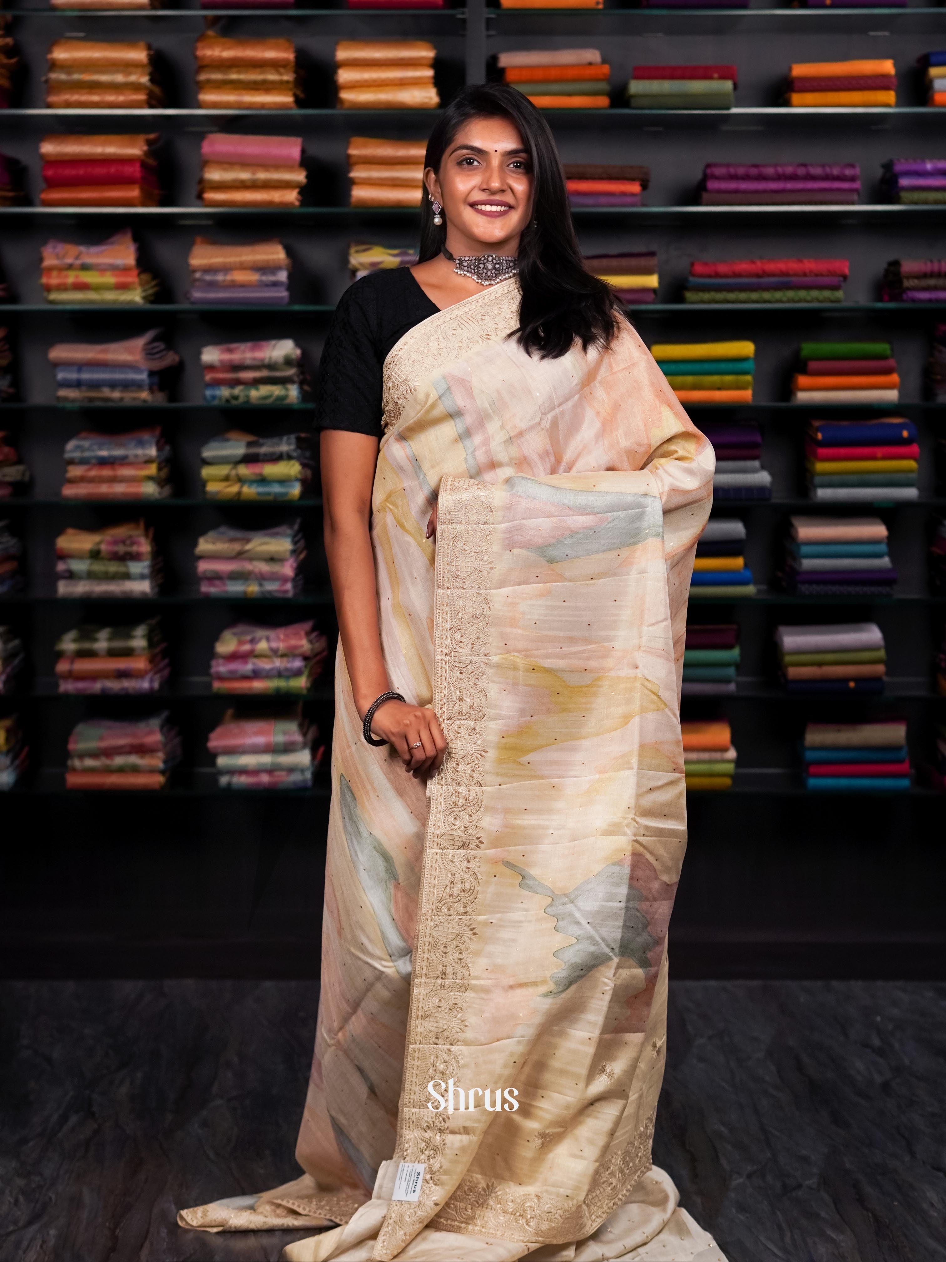 Biege - Moonga silk Saree - Shop on ShrusEternity.com