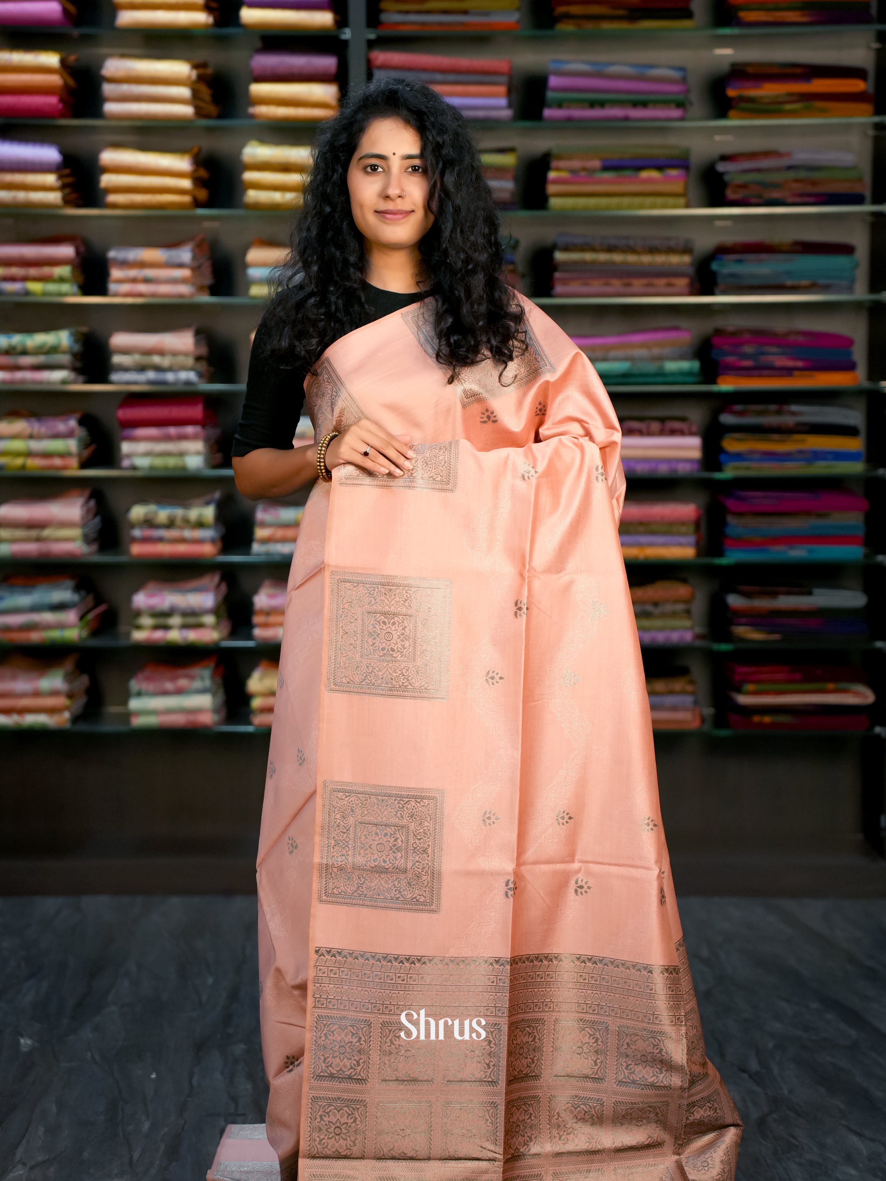 Peach & Brown - Semi Tussar Saree - Shop on ShrusEternity.com