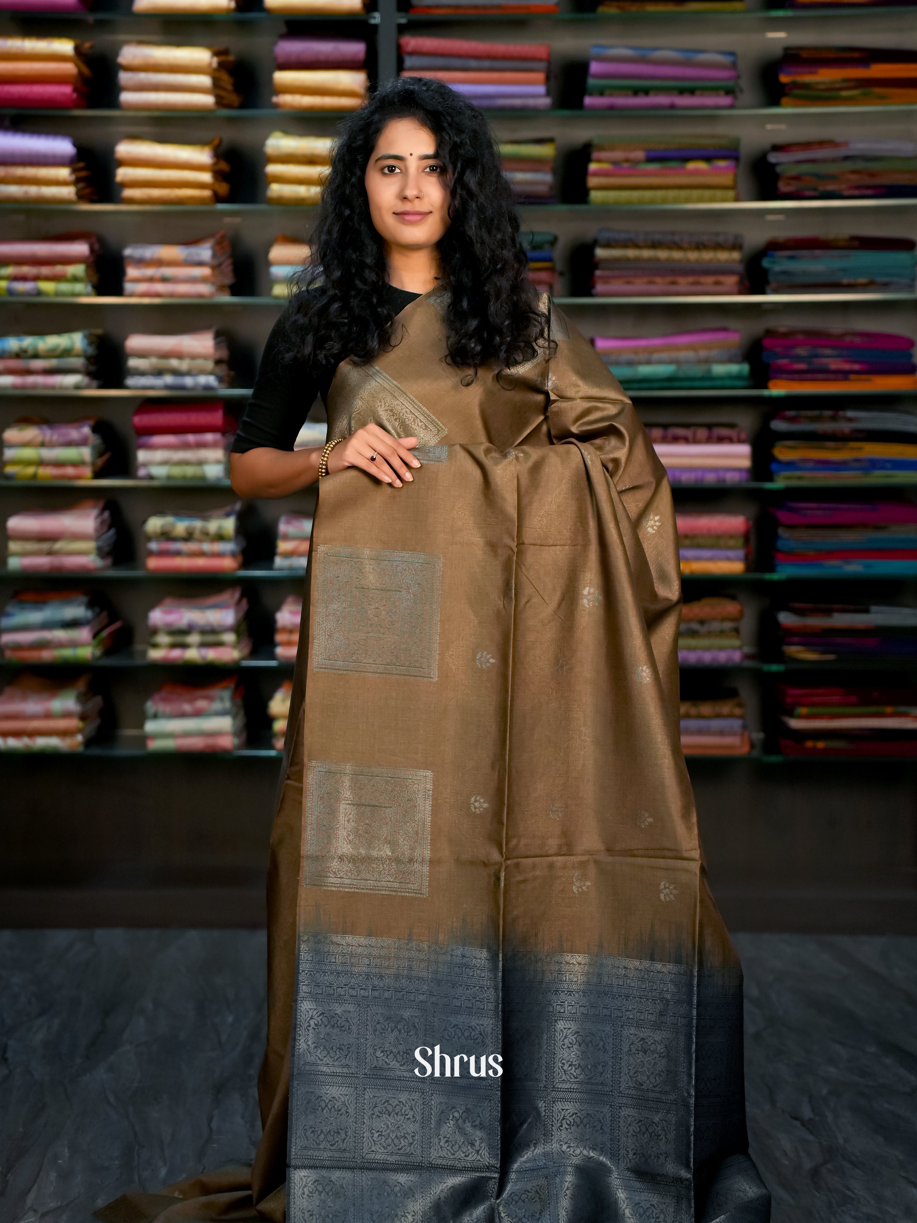 Brown & Blue- Semi Tussar Saree - Shop on ShrusEternity.com