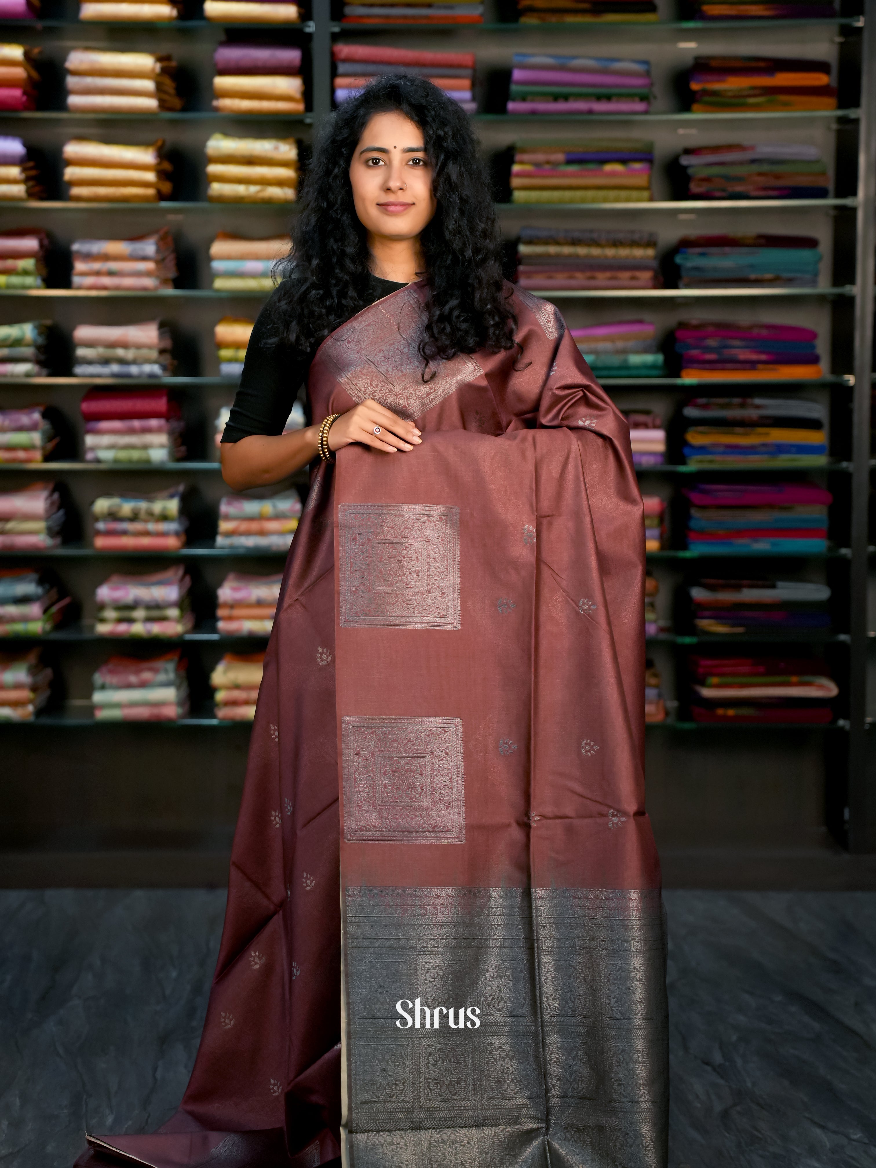 Brown - Semi Tussar Saree - Shop on ShrusEternity.com