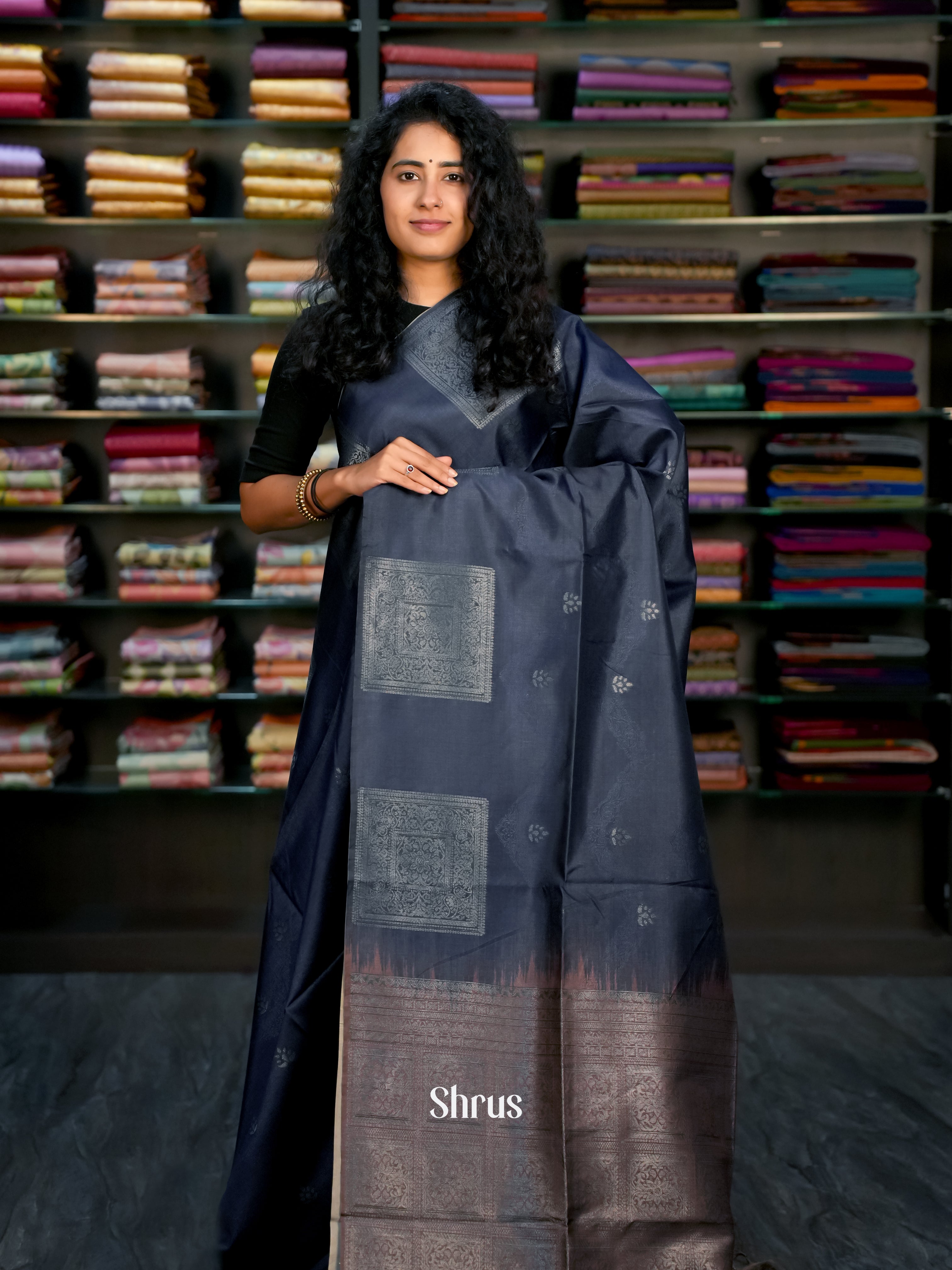 Blue & Brown - Semi Tussar Saree - Shop on ShrusEternity.com