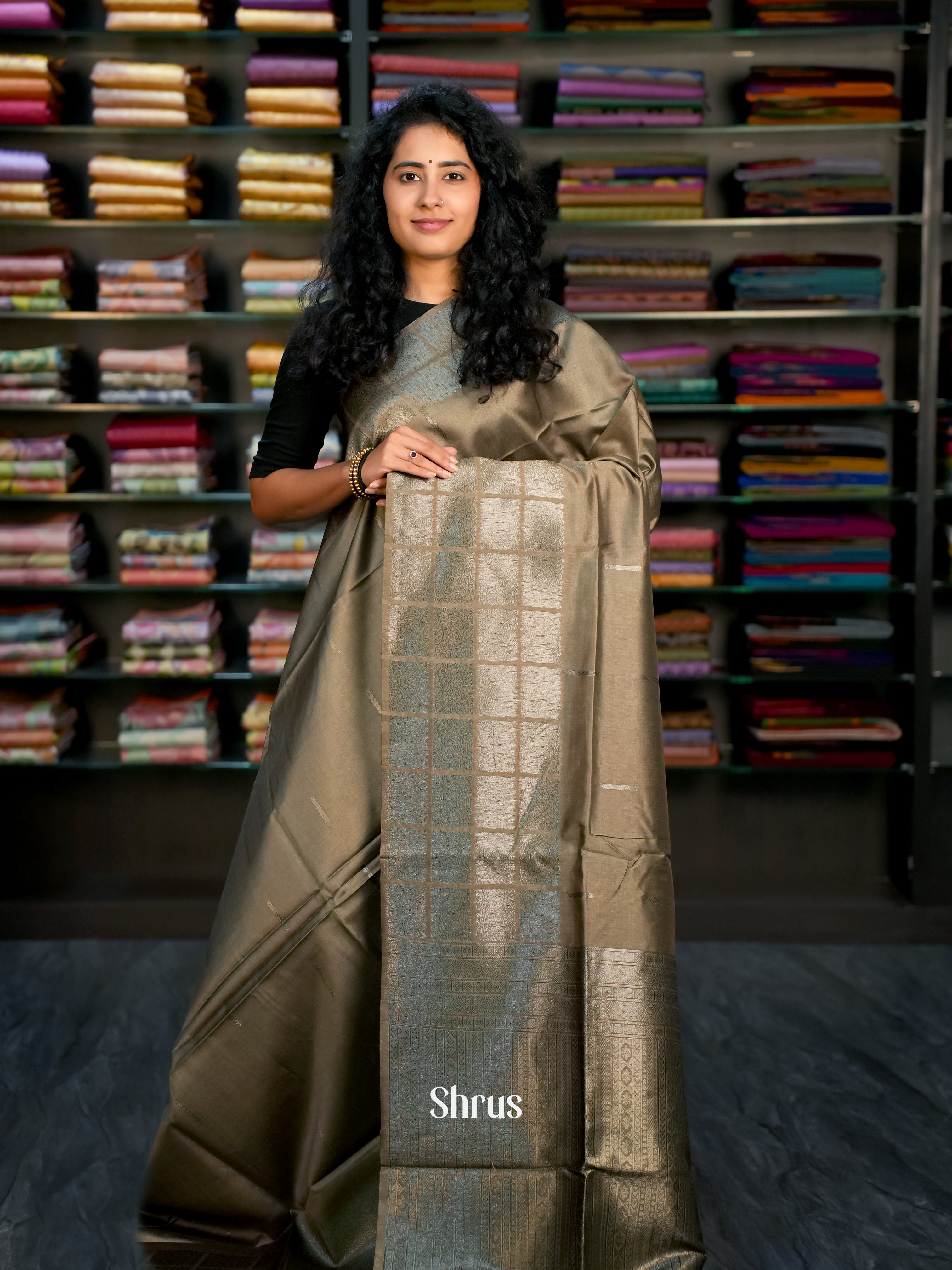 Grey - Semi Tussar Saree - Shop on ShrusEternity.com