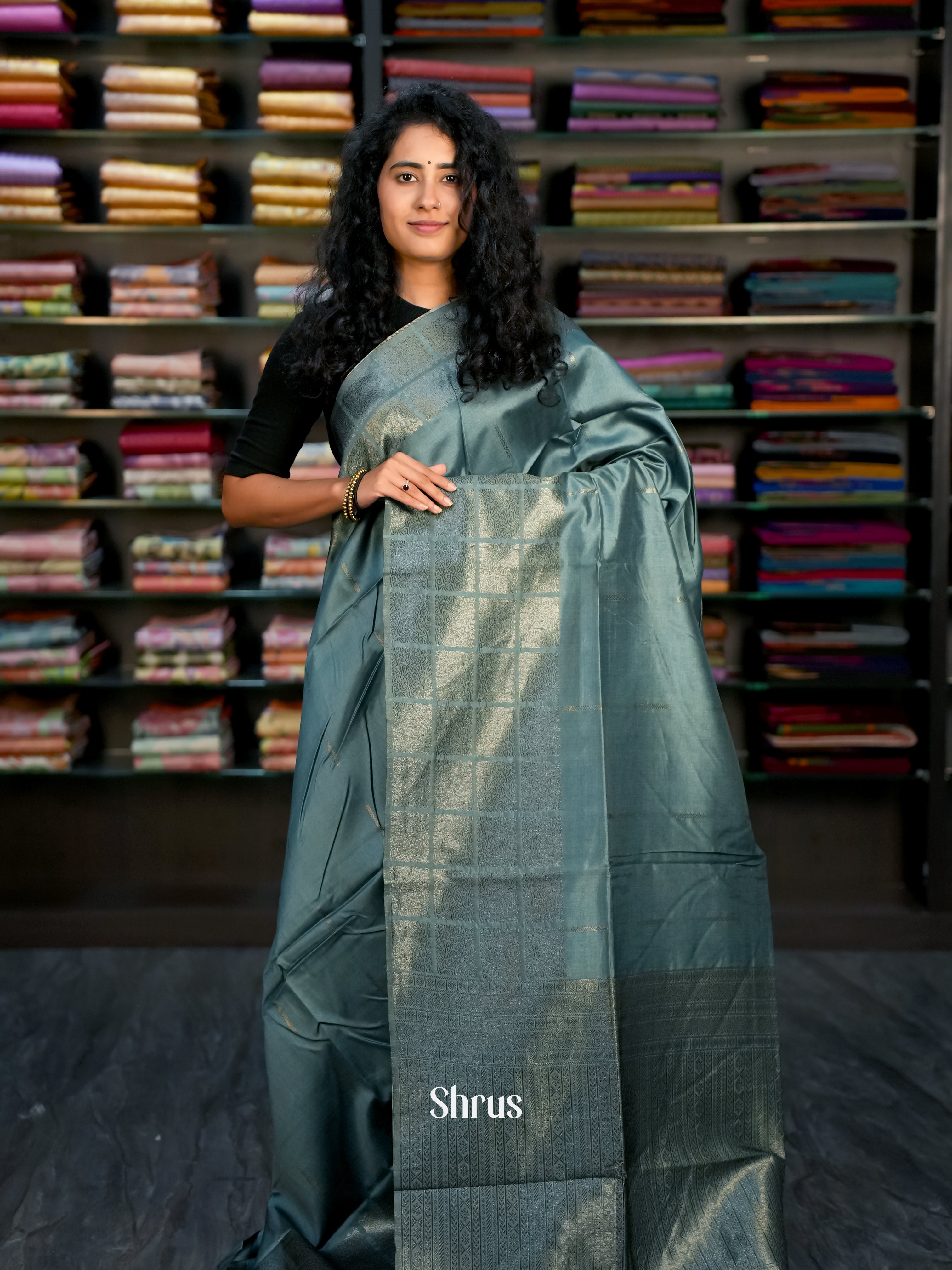 Grey - Semi Tussar Saree - Shop on ShrusEternity.com
