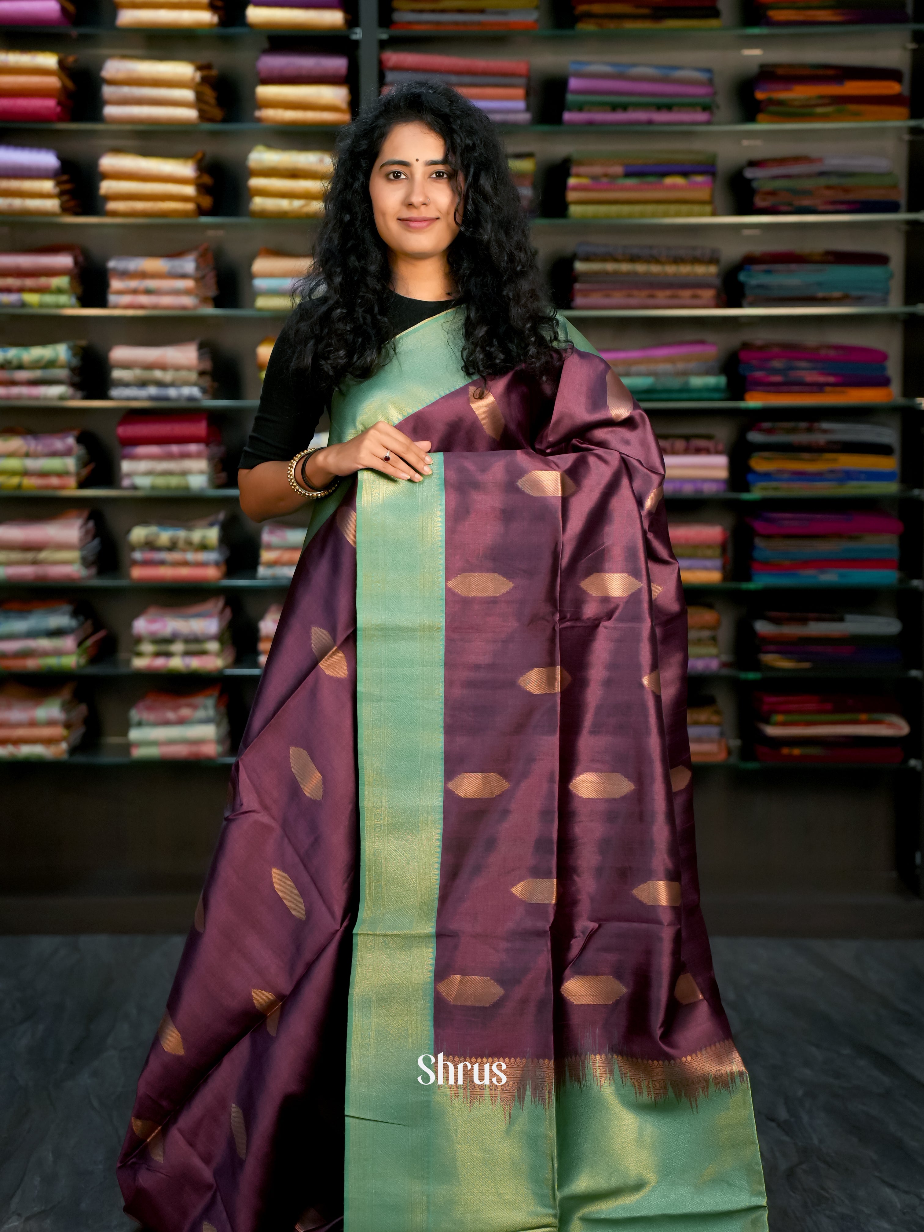 Purple & Green- Semi Tussar Saree - Shop on ShrusEternity.com