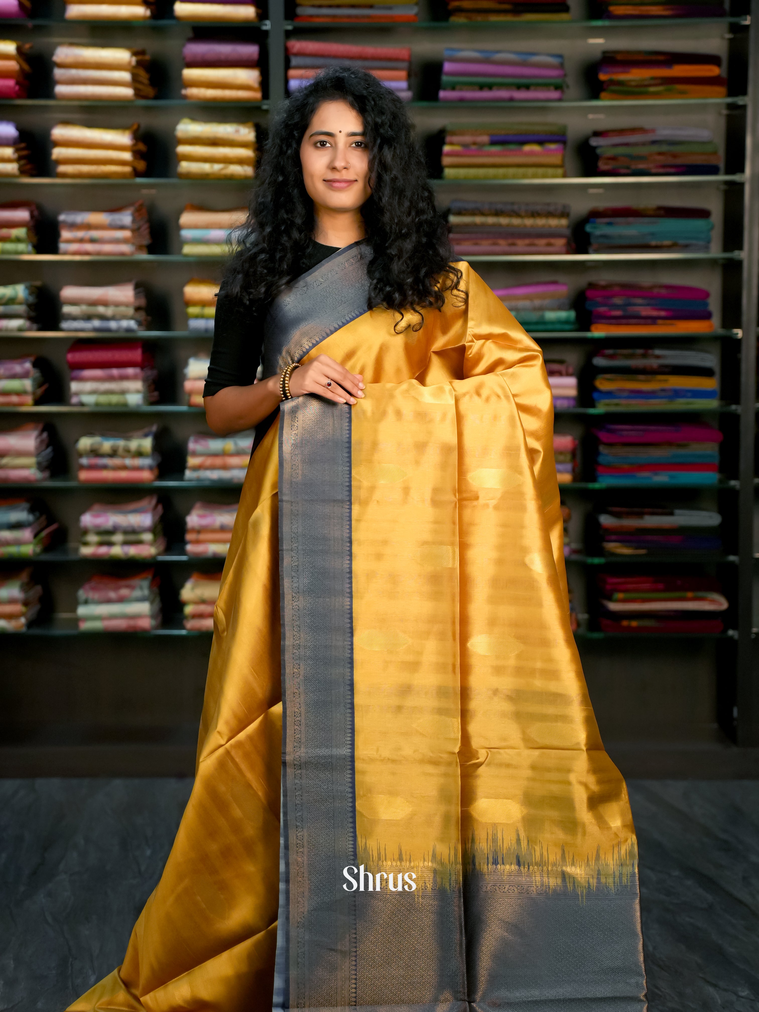 Mustard & Blue - Semi Tussar Saree - Shop on ShrusEternity.com