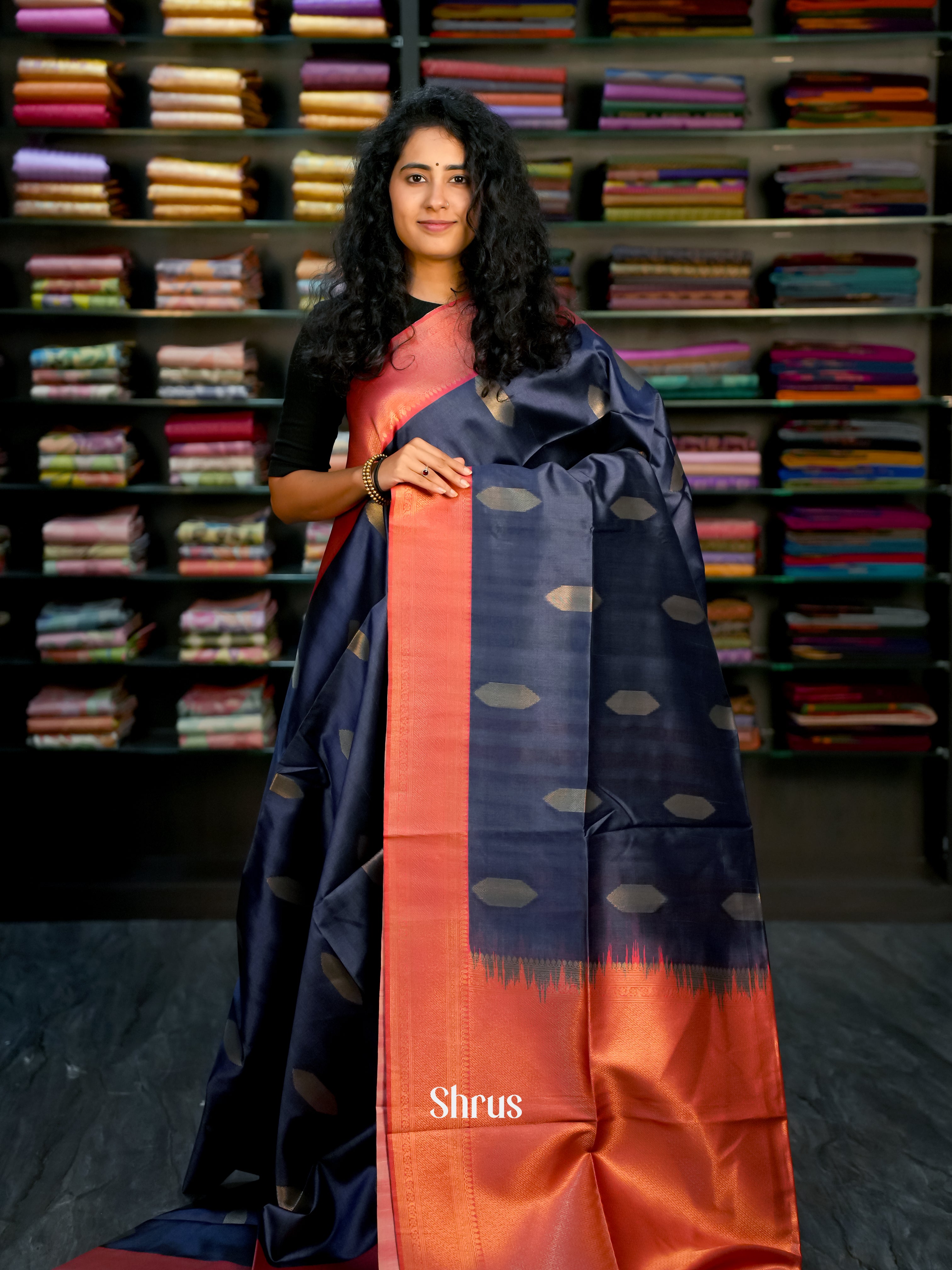 Blue & Red - Semi Tussar Saree - Shop on ShrusEternity.com