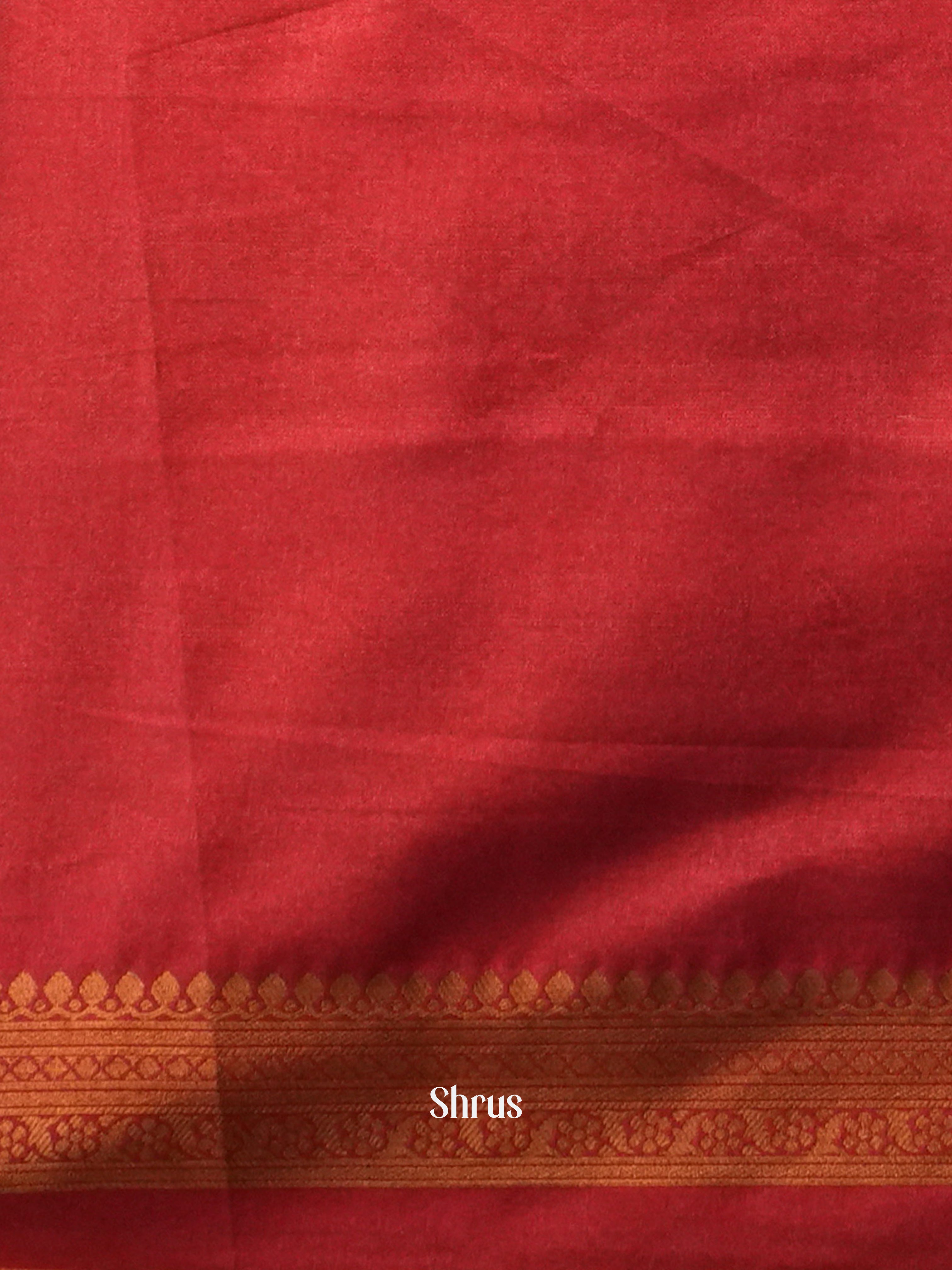 Blue & Red - Semi Tussar Saree - Shop on ShrusEternity.com