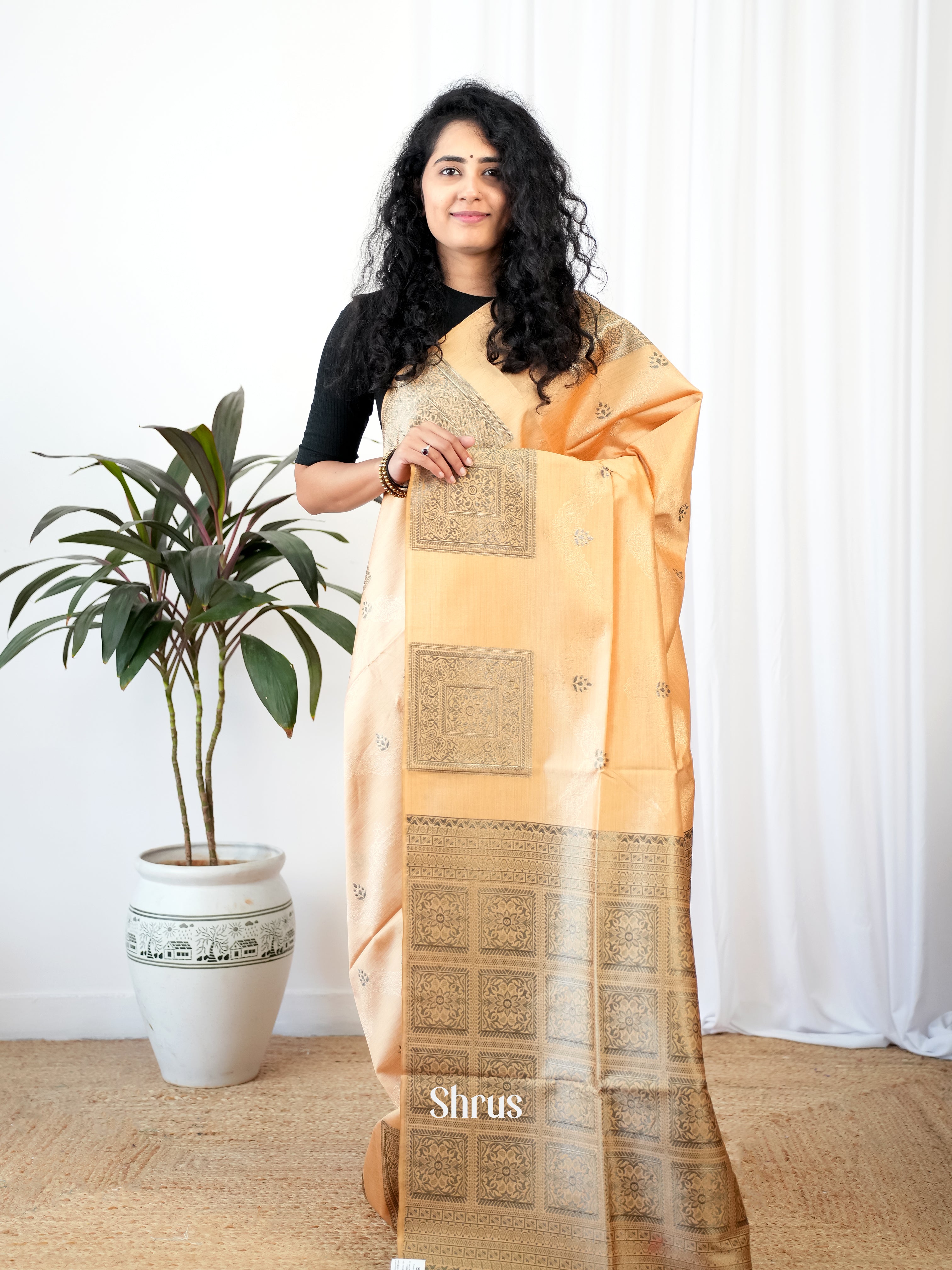 Peach - Semi Tussar Saree - Shop on ShrusEternity.com