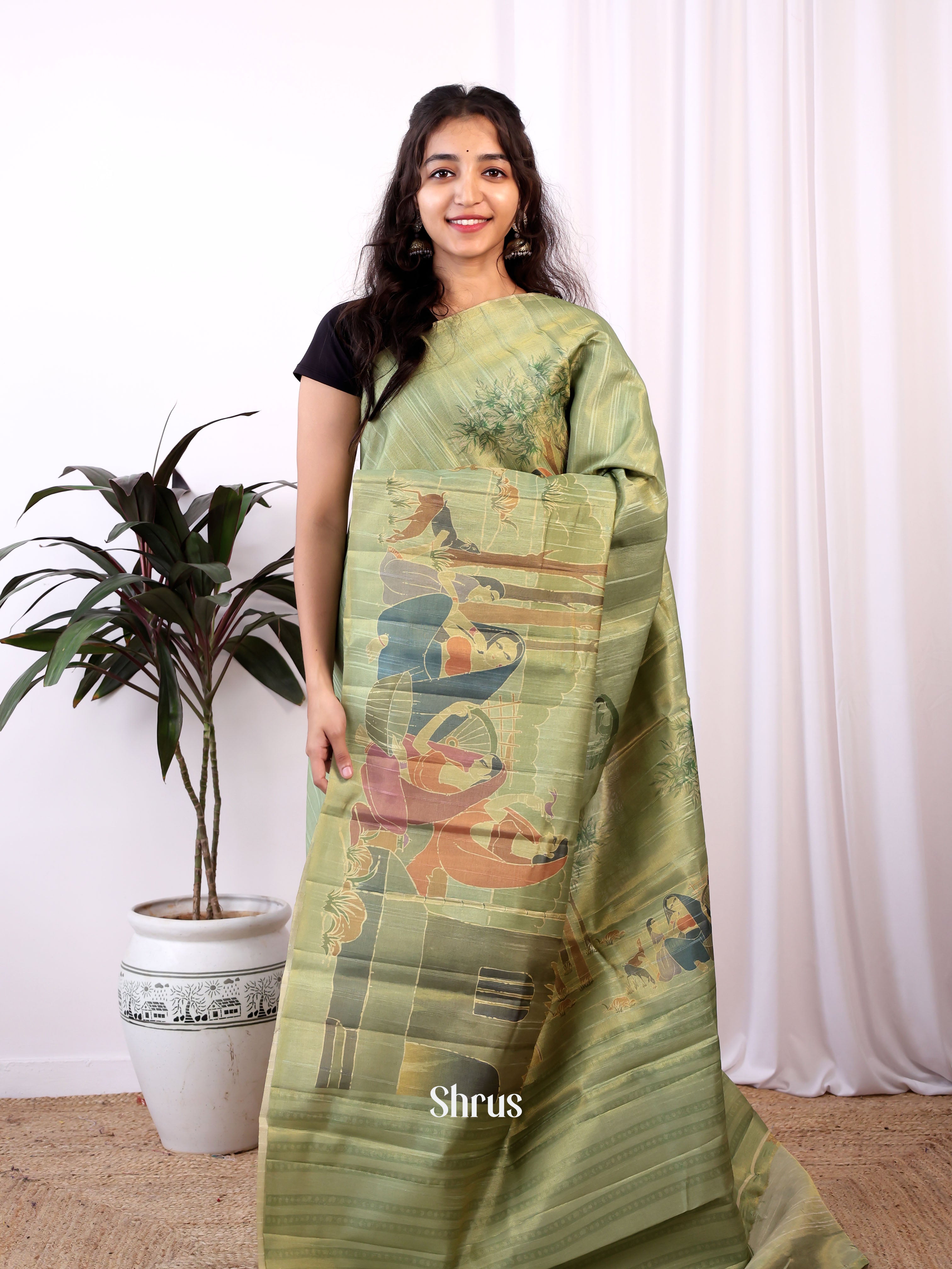 Green - Semi Tussar Saree - Shop on ShrusEternity.com