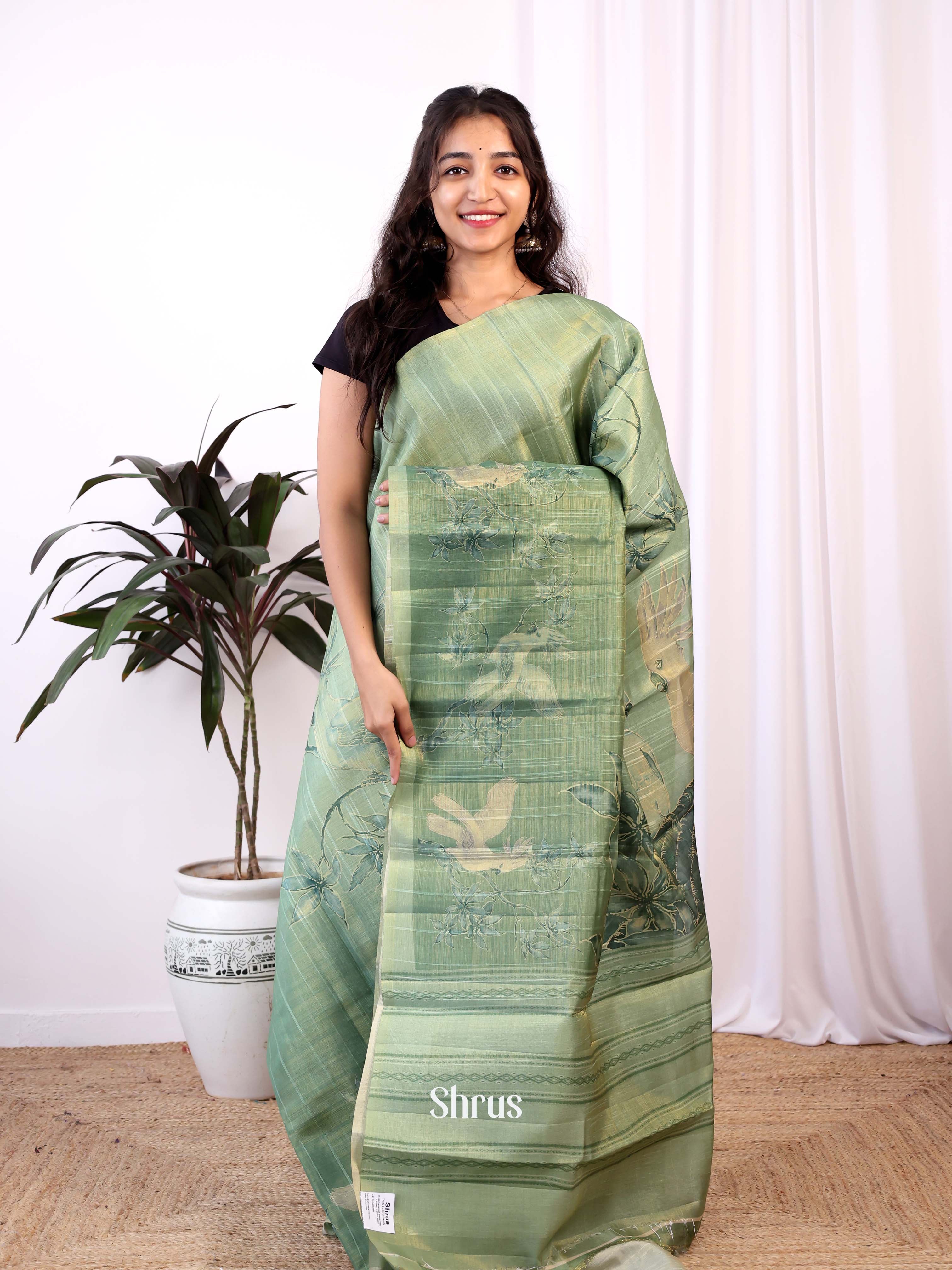 Green - Semi Tussar Saree - Shop on ShrusEternity.com