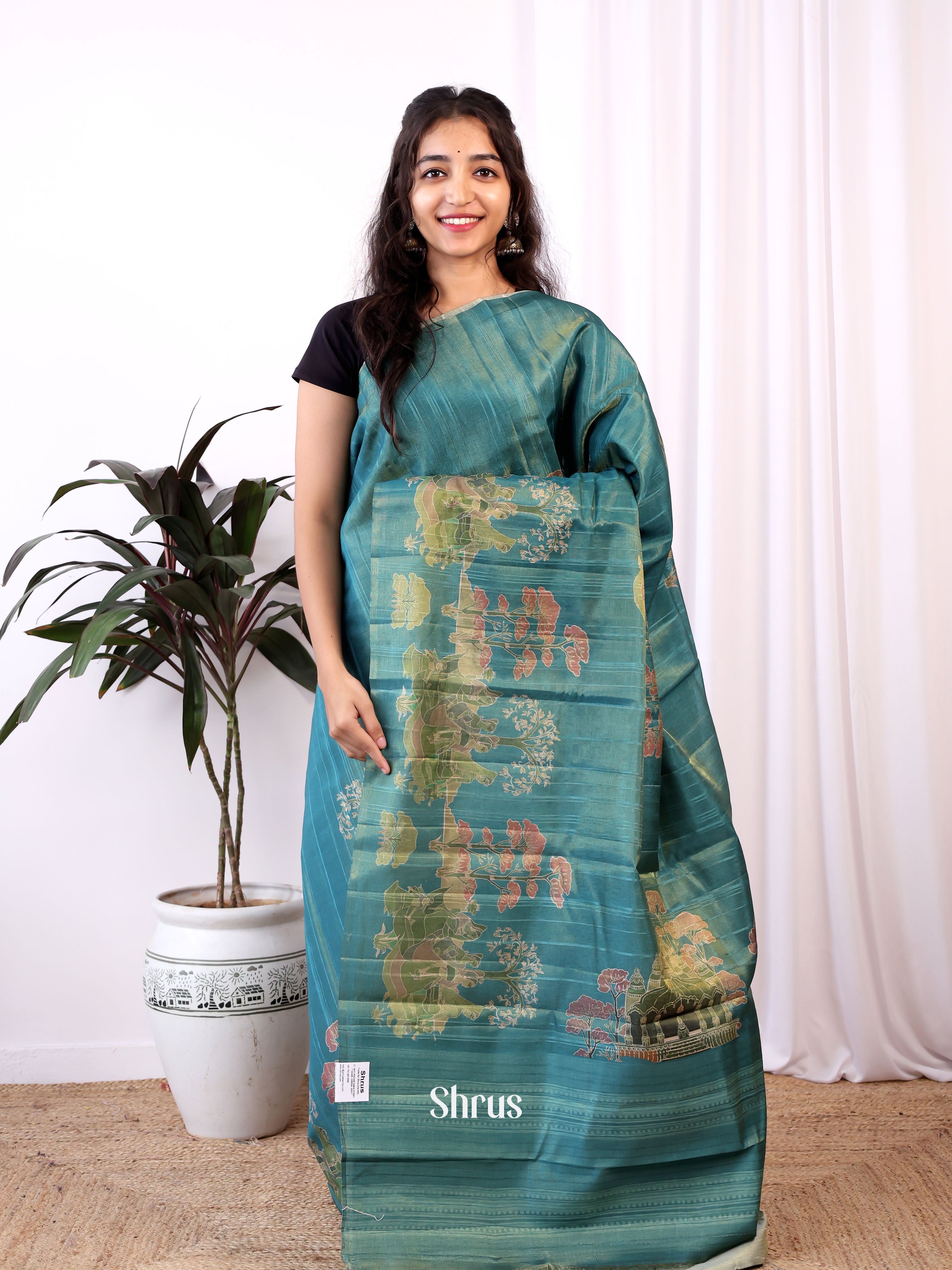 blue- Semi Tussar Saree - Shop on ShrusEternity.com