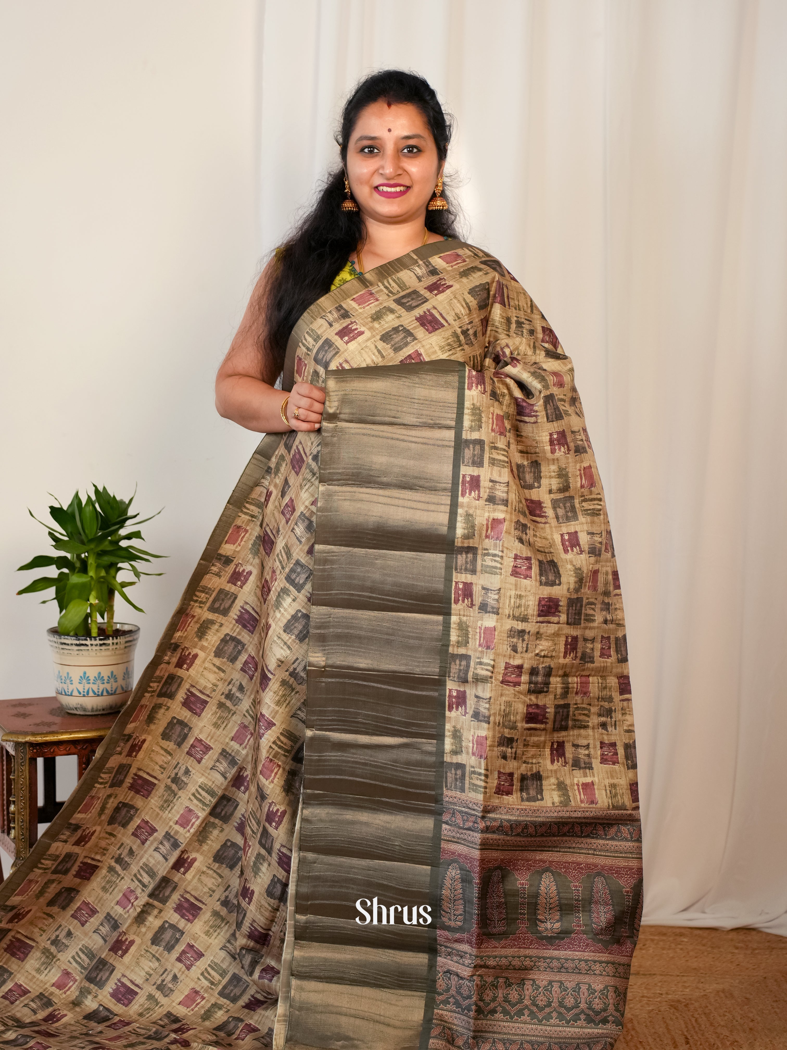 Brown & Green - Matka Cotton Saree - Shop on ShrusEternity.com